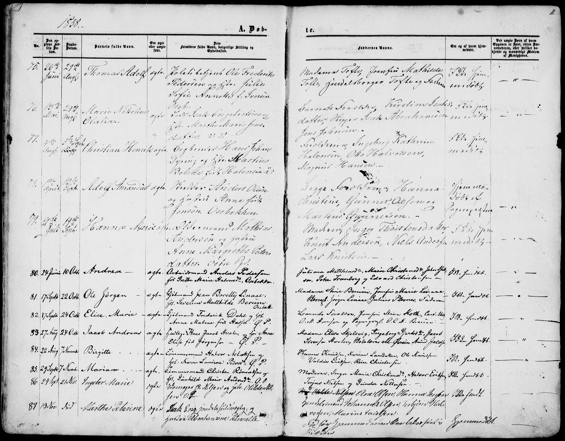 Porsgrunn kirkebøker , AV/SAKO-A-104/F/Fa/L0007: Parish register (official) no. 7, 1858-1877, p. 11