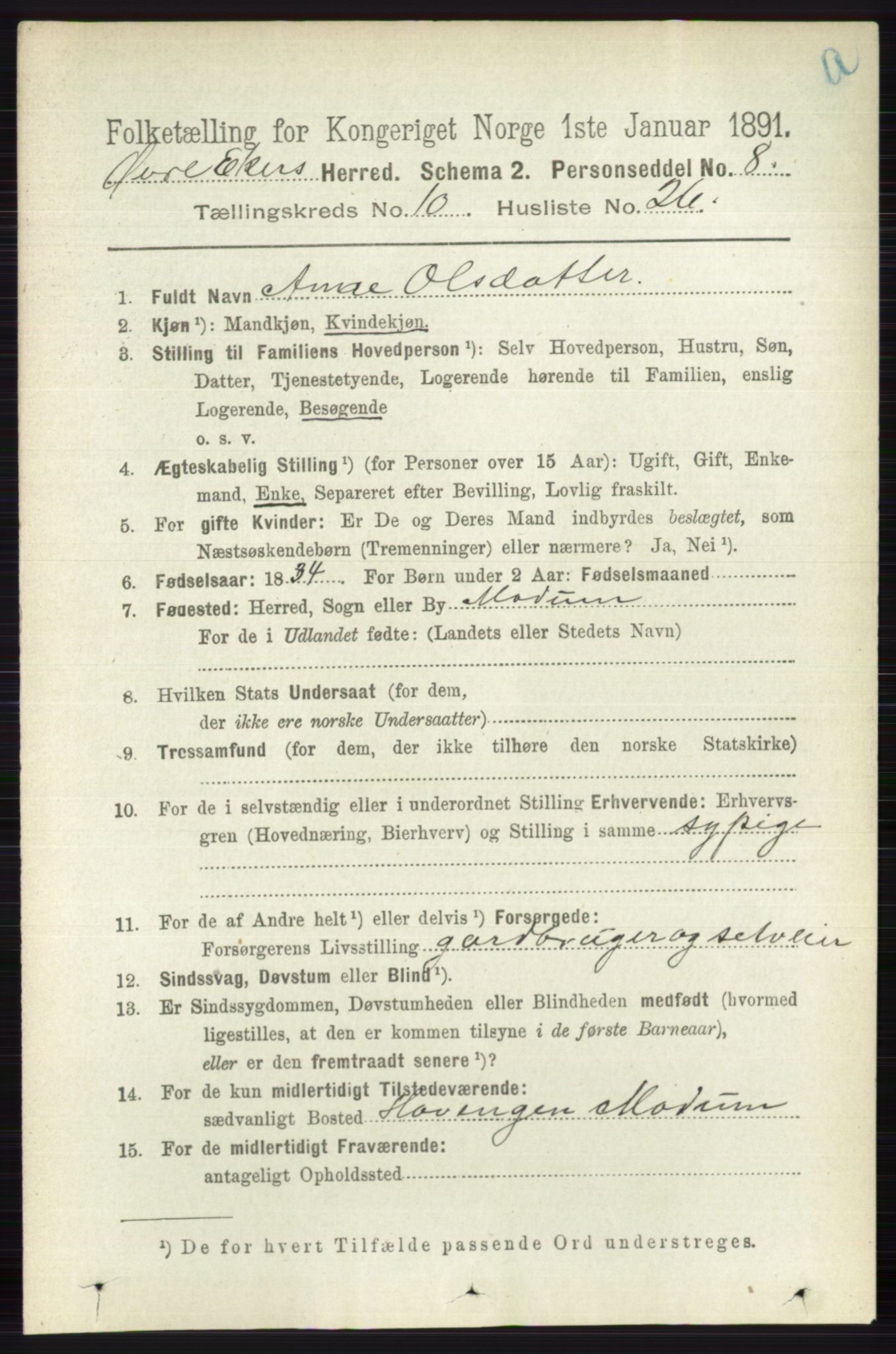 RA, 1891 census for 0624 Øvre Eiker, 1891, p. 4196