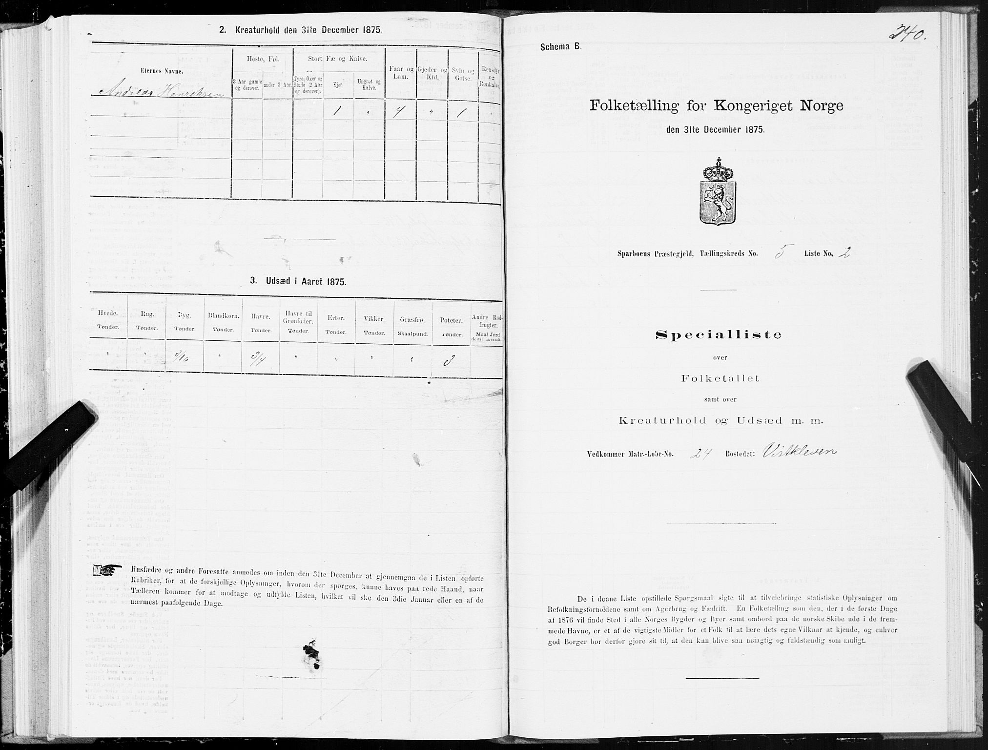 SAT, 1875 census for 1731P Sparbu, 1875, p. 2240