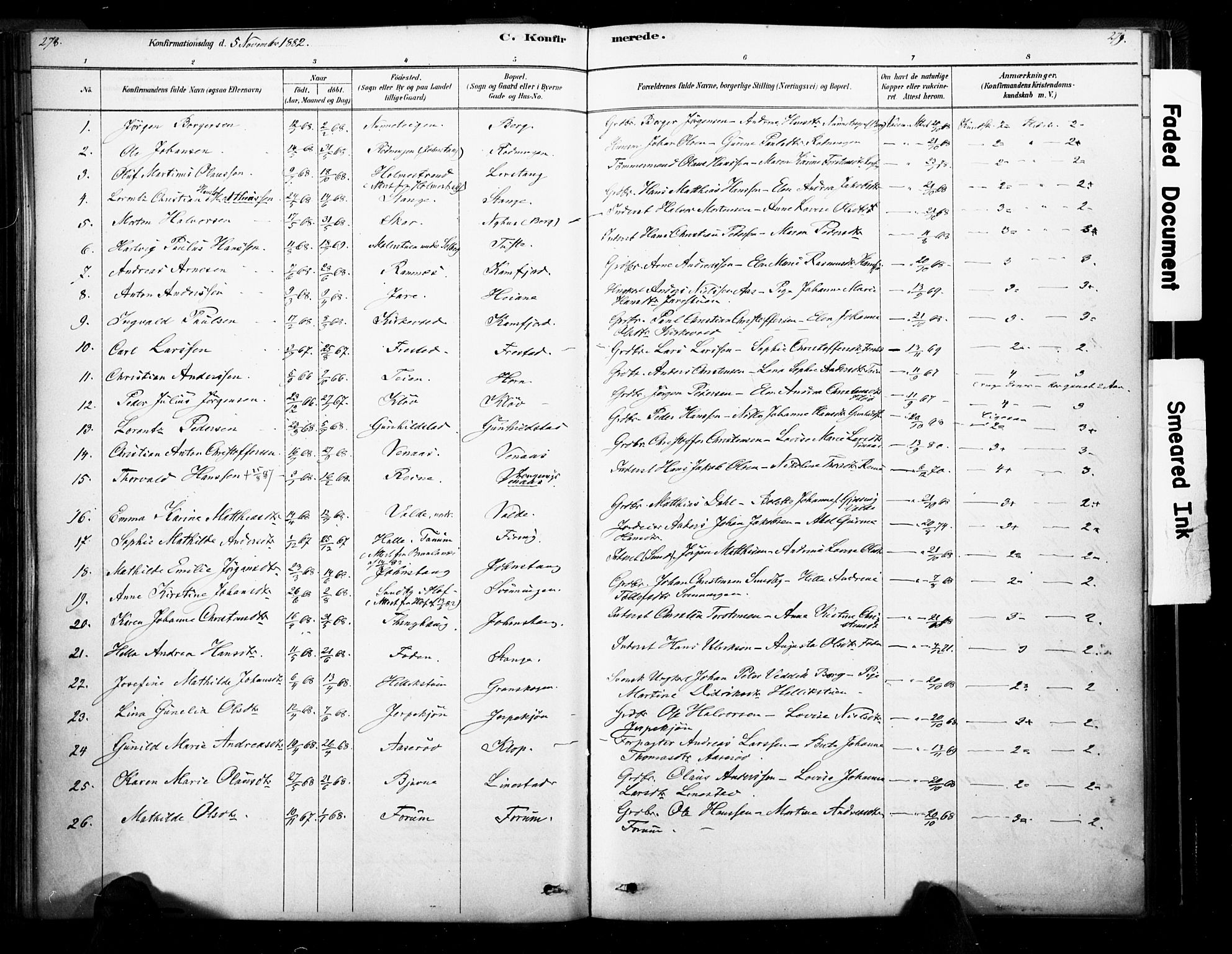 Ramnes kirkebøker, AV/SAKO-A-314/F/Fa/L0007: Parish register (official) no. I 7, 1878-1895, p. 278-279