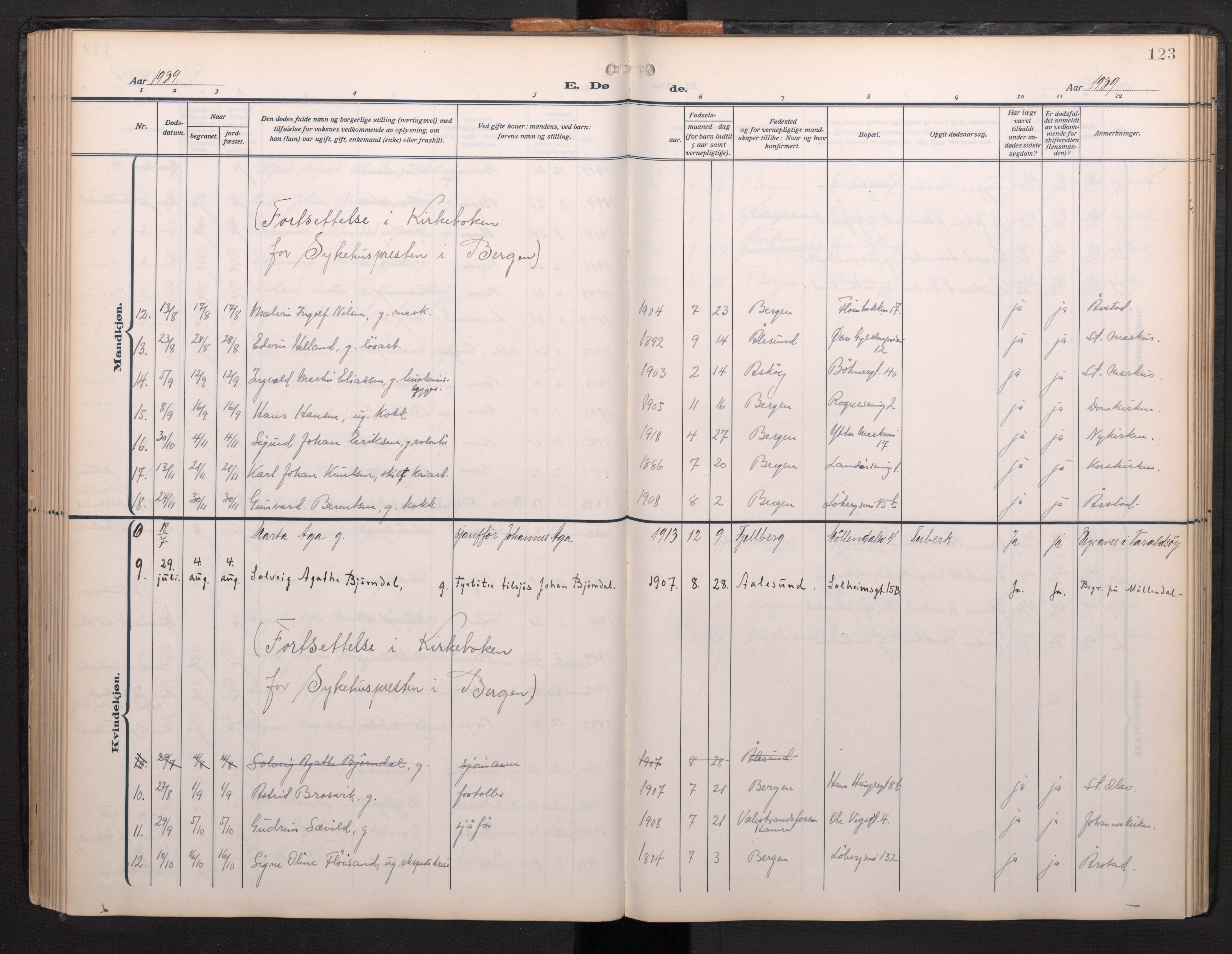 Arkivreferanse mangler*, SAB/-: Parish register (official) no. A 1, 1912-1957, p. 122b-123a