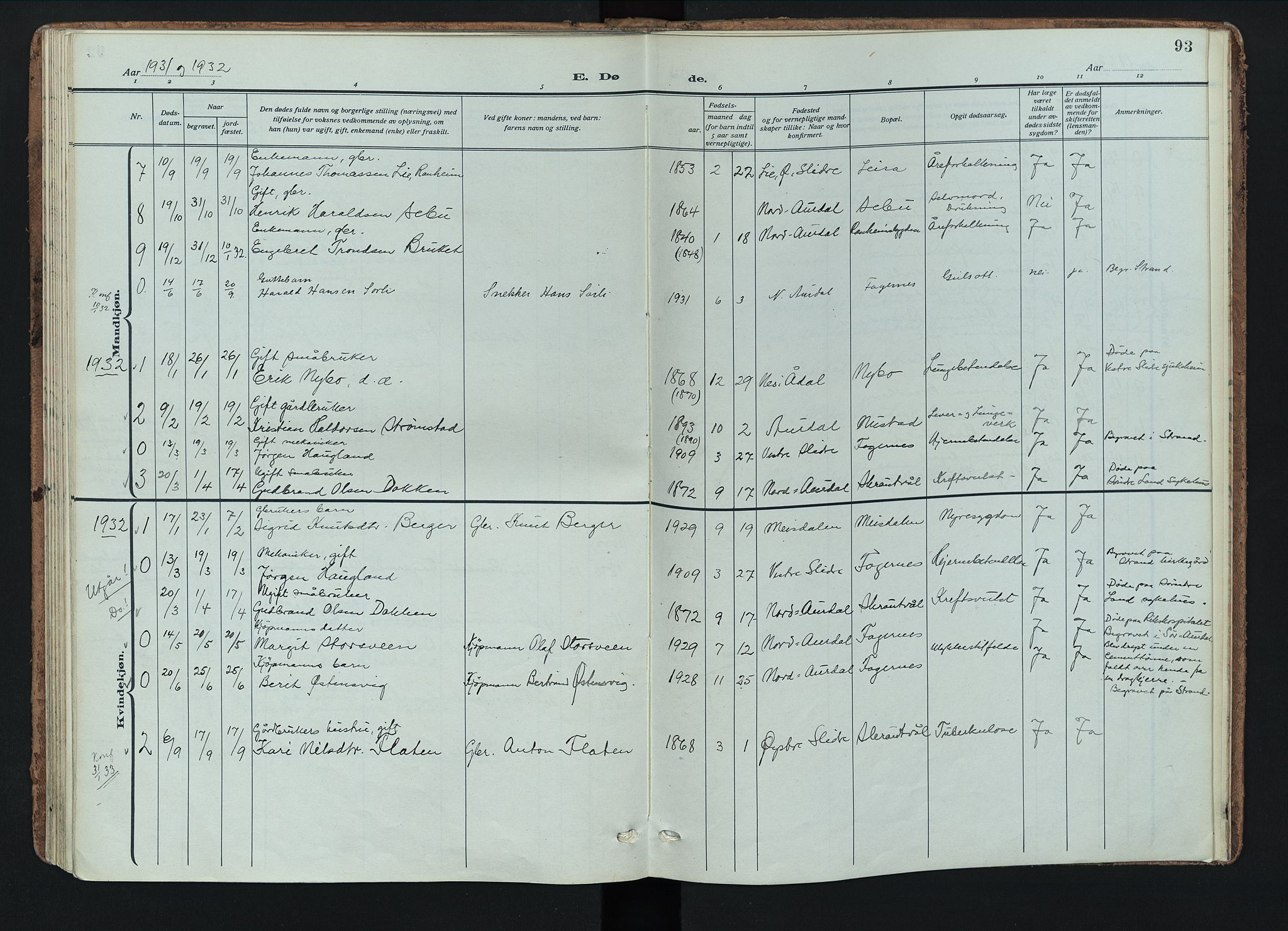 Nord-Aurdal prestekontor, AV/SAH-PREST-132/H/Ha/Haa/L0018: Parish register (official) no. 18, 1915-1935, p. 93