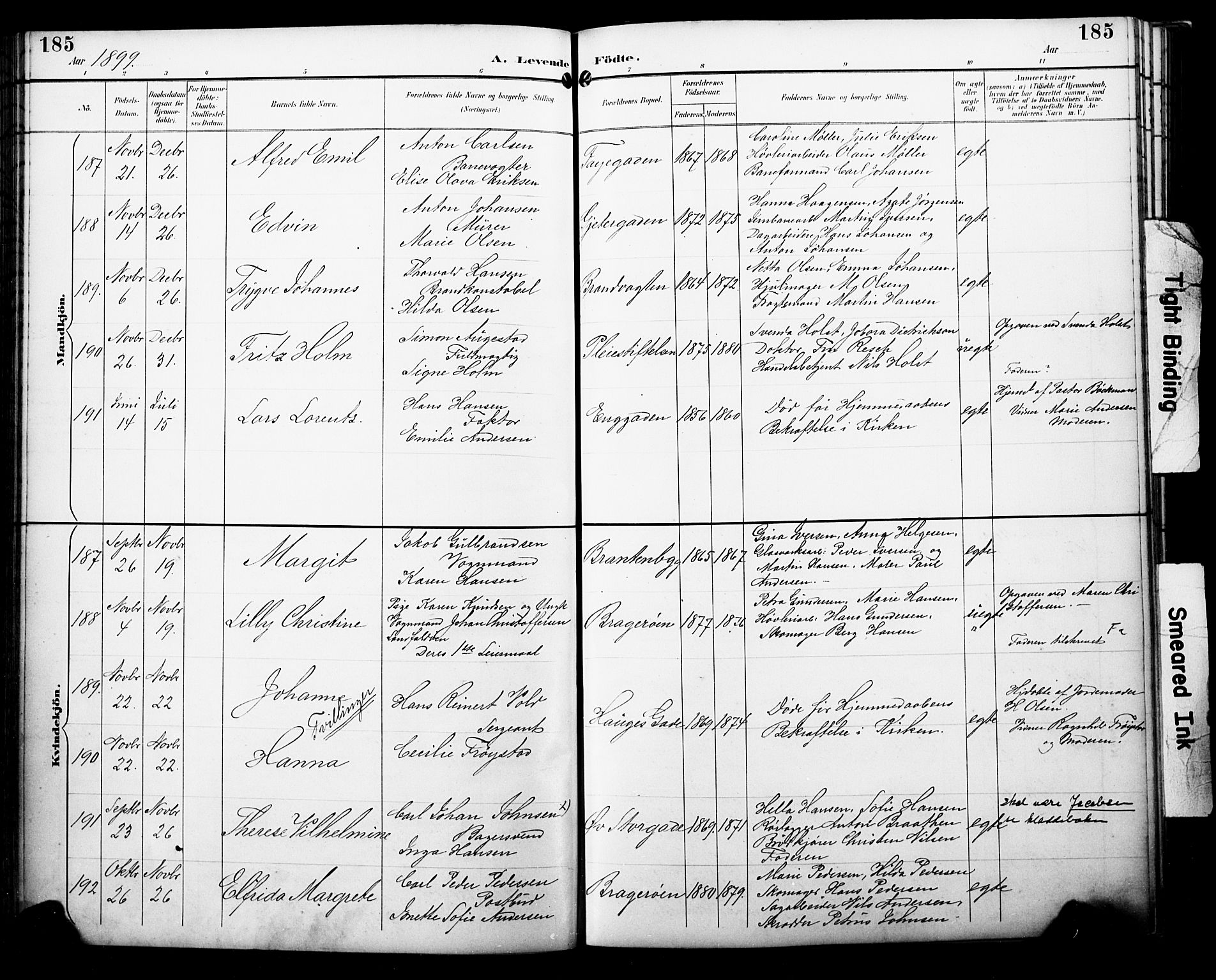 Bragernes kirkebøker, SAKO/A-6/F/Fb/L0008: Parish register (official) no. II 8, 1894-1902, p. 185