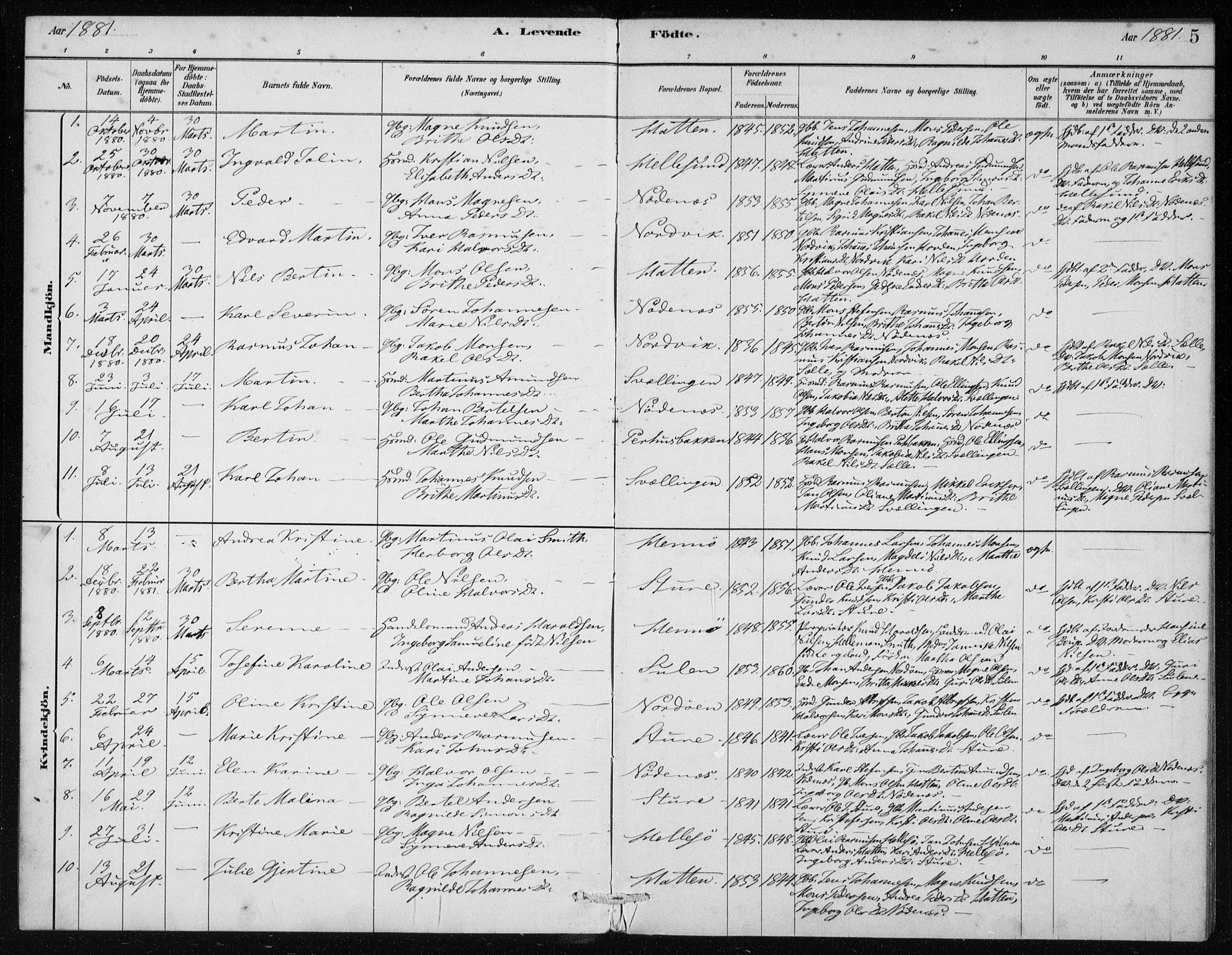 Manger sokneprestembete, AV/SAB-A-76801/H/Haa: Parish register (official) no. E  1, 1881-1890, p. 5