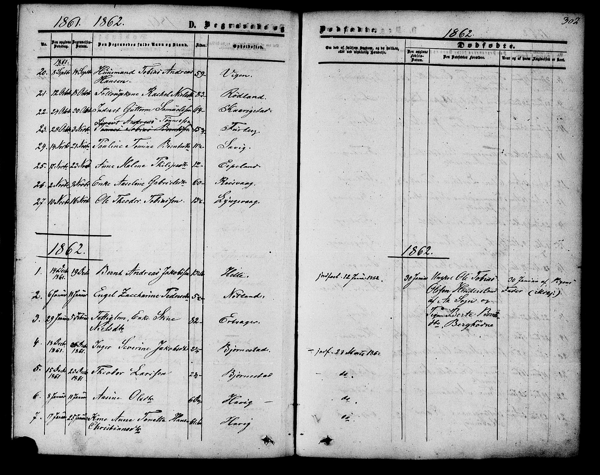 Herad sokneprestkontor, SAK/1111-0018/F/Fa/Fab/L0004: Parish register (official) no. A 4, 1853-1885, p. 302