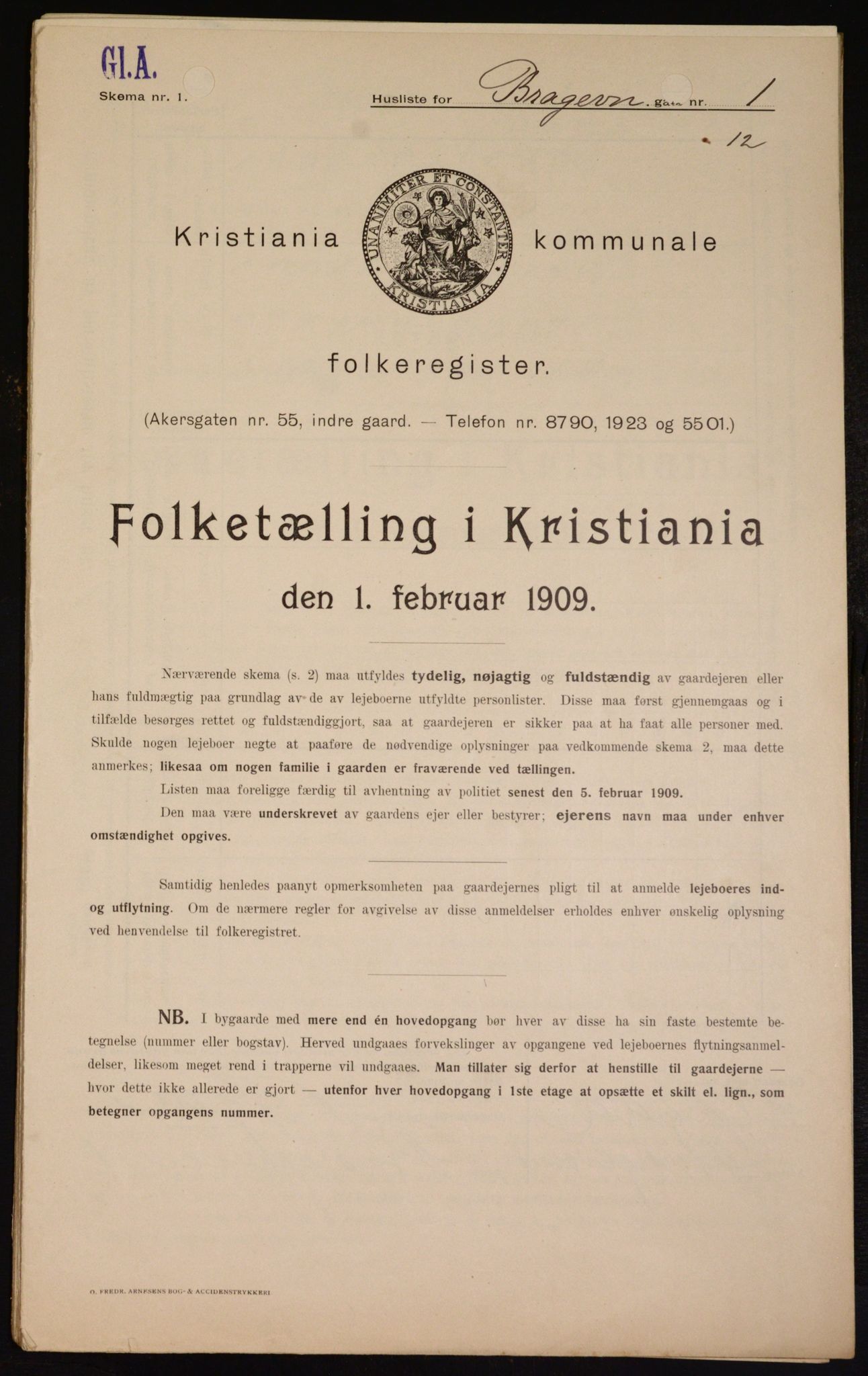 OBA, Municipal Census 1909 for Kristiania, 1909, p. 7535