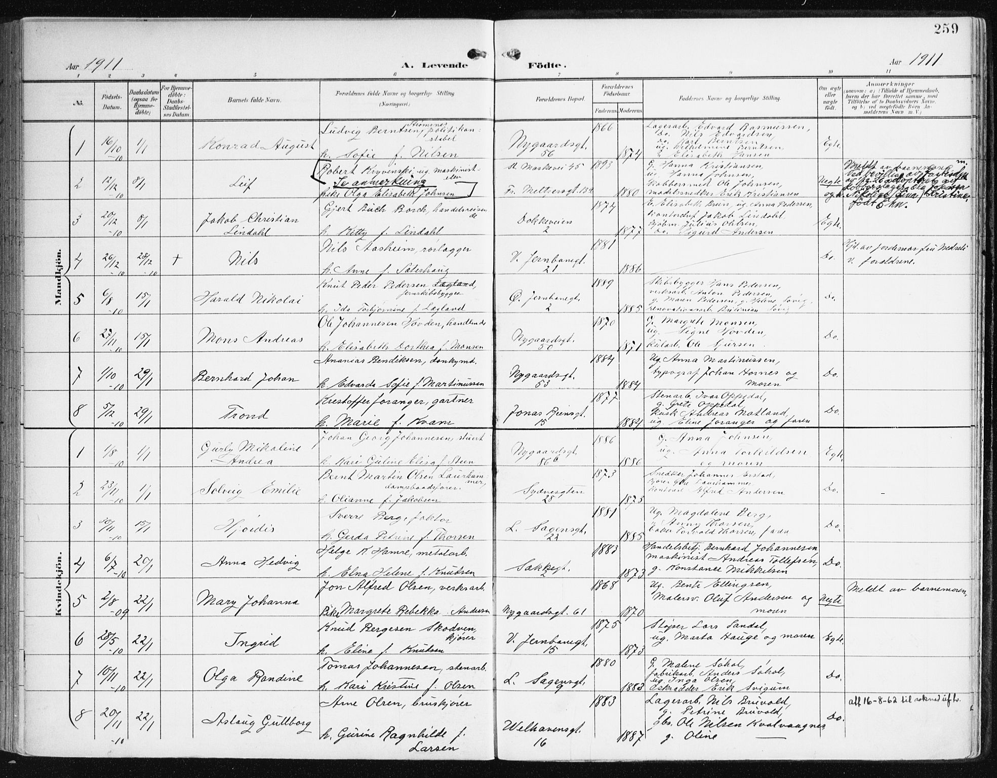 Johanneskirken sokneprestembete, AV/SAB-A-76001/H/Haa/L0002: Parish register (official) no. A 2, 1900-1912, p. 259