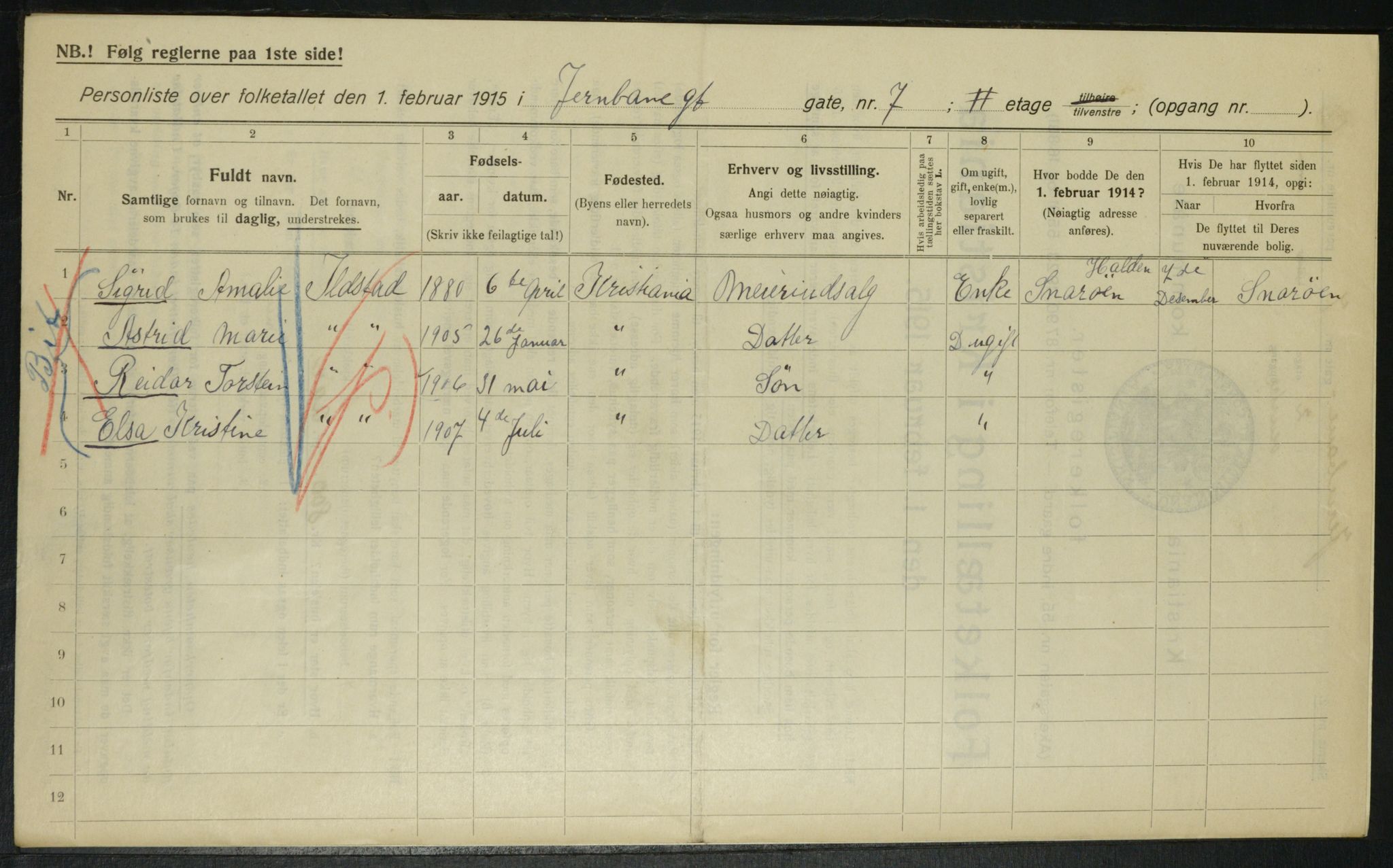 OBA, Municipal Census 1915 for Kristiania, 1915, p. 46351