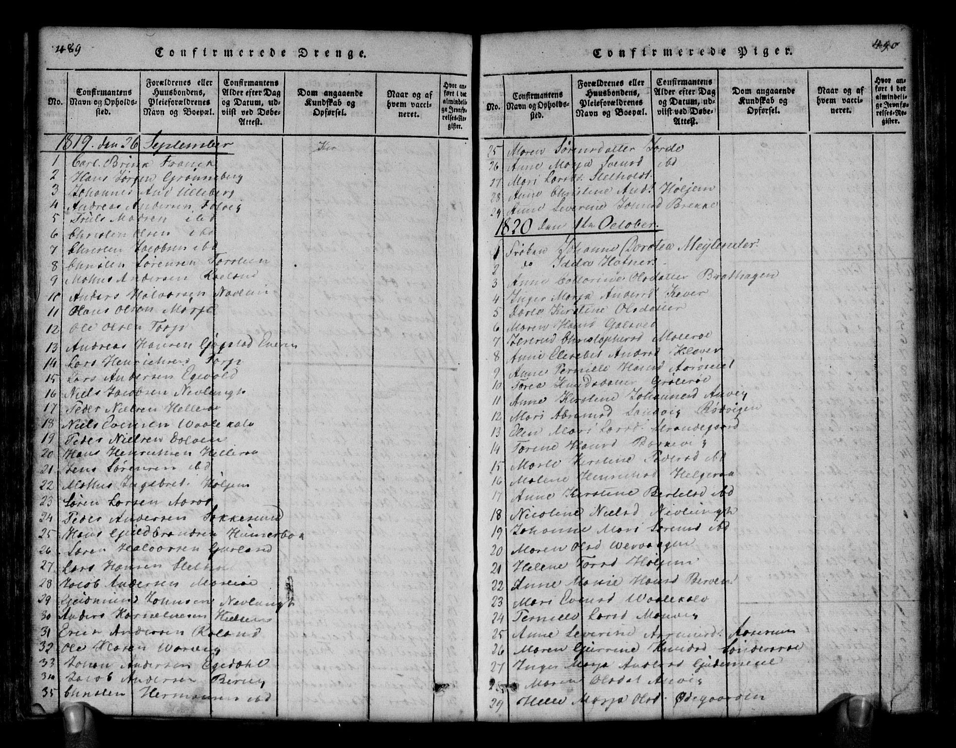 Brunlanes kirkebøker, AV/SAKO-A-342/G/Ga/L0001: Parish register (copy) no. I 1, 1814-1834, p. 489-490