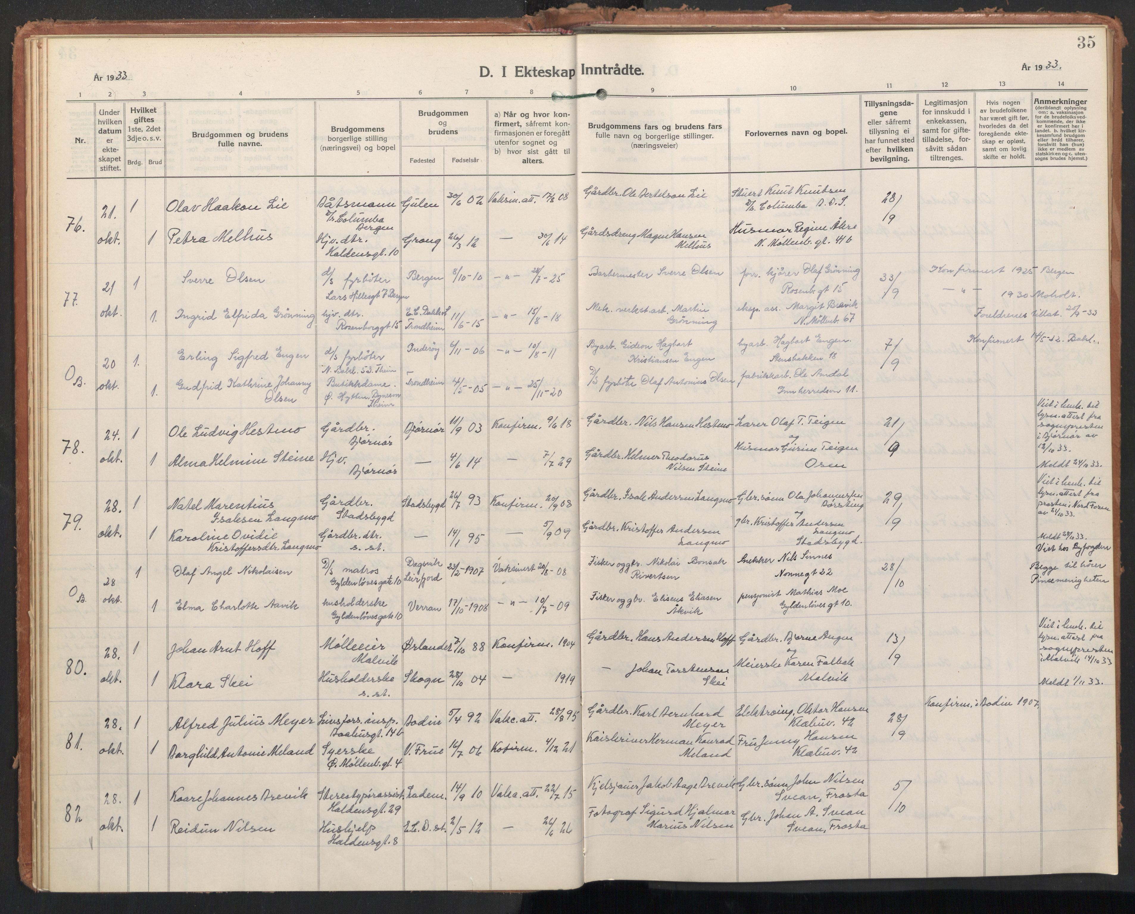 Ministerialprotokoller, klokkerbøker og fødselsregistre - Sør-Trøndelag, SAT/A-1456/604/L0209: Parish register (official) no. 604A29, 1931-1945, p. 35
