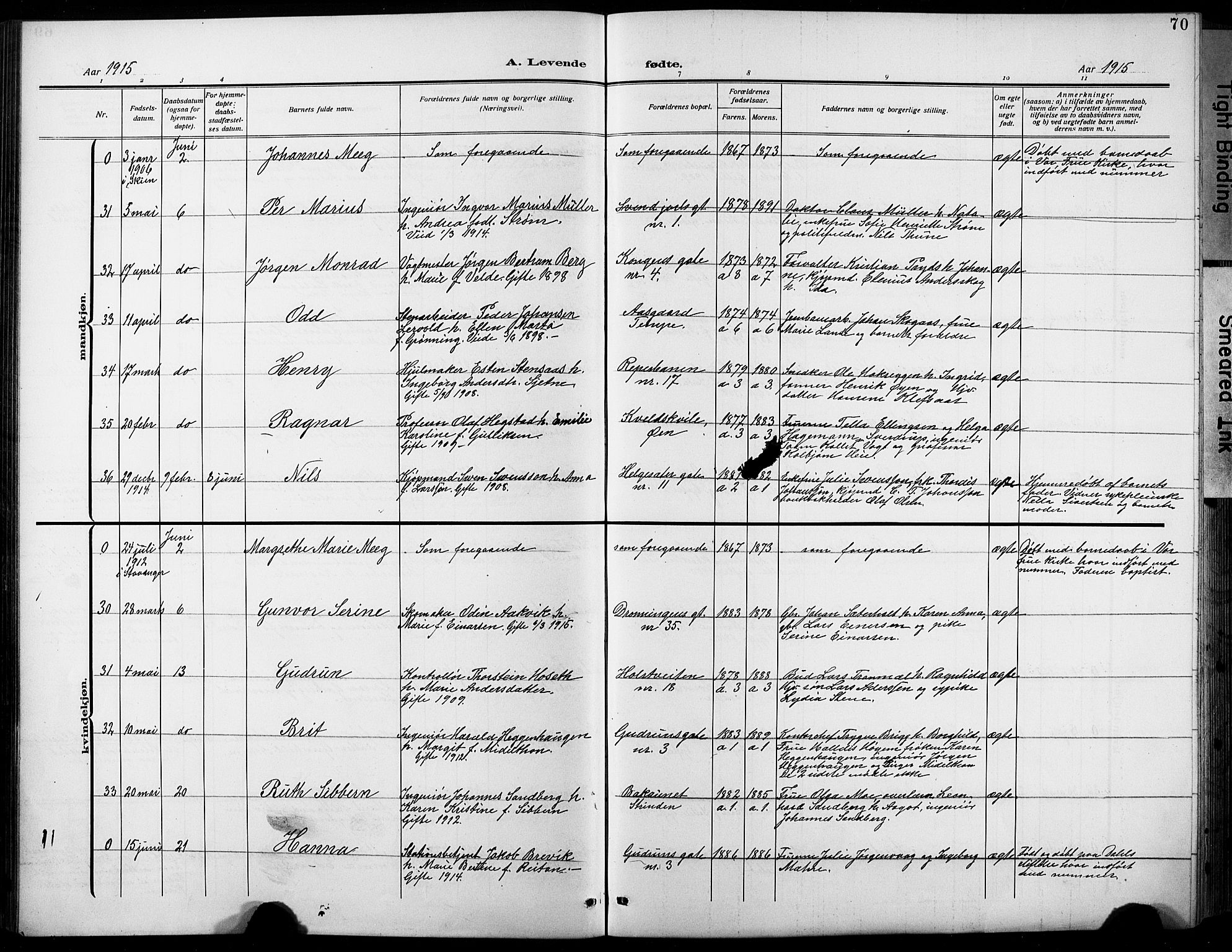 Ministerialprotokoller, klokkerbøker og fødselsregistre - Sør-Trøndelag, SAT/A-1456/601/L0096: Parish register (copy) no. 601C14, 1911-1931, p. 70