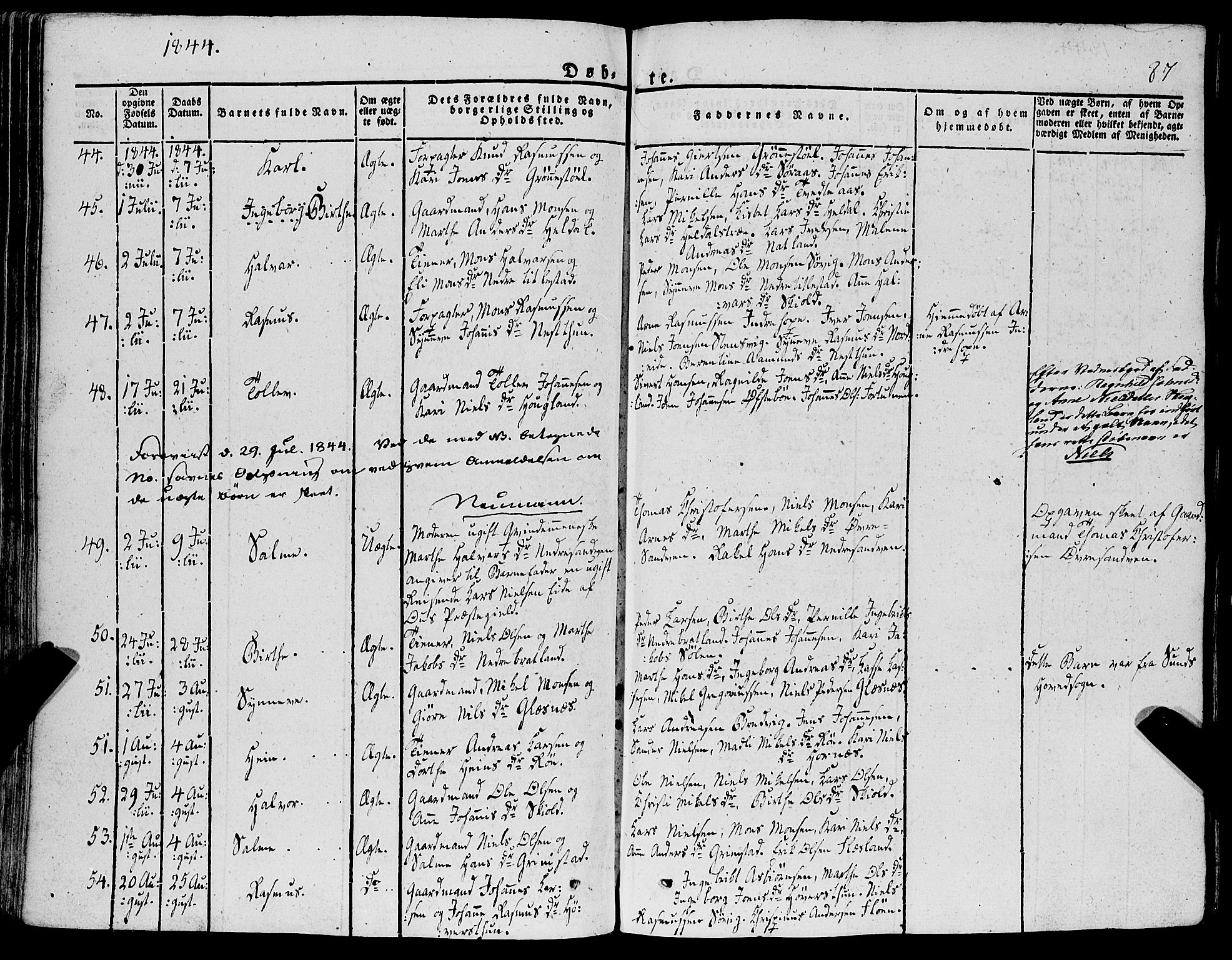 Fana Sokneprestembete, AV/SAB-A-75101/H/Haa/Haaa/L0008: Parish register (official) no. A 8, 1829-1851, p. 87