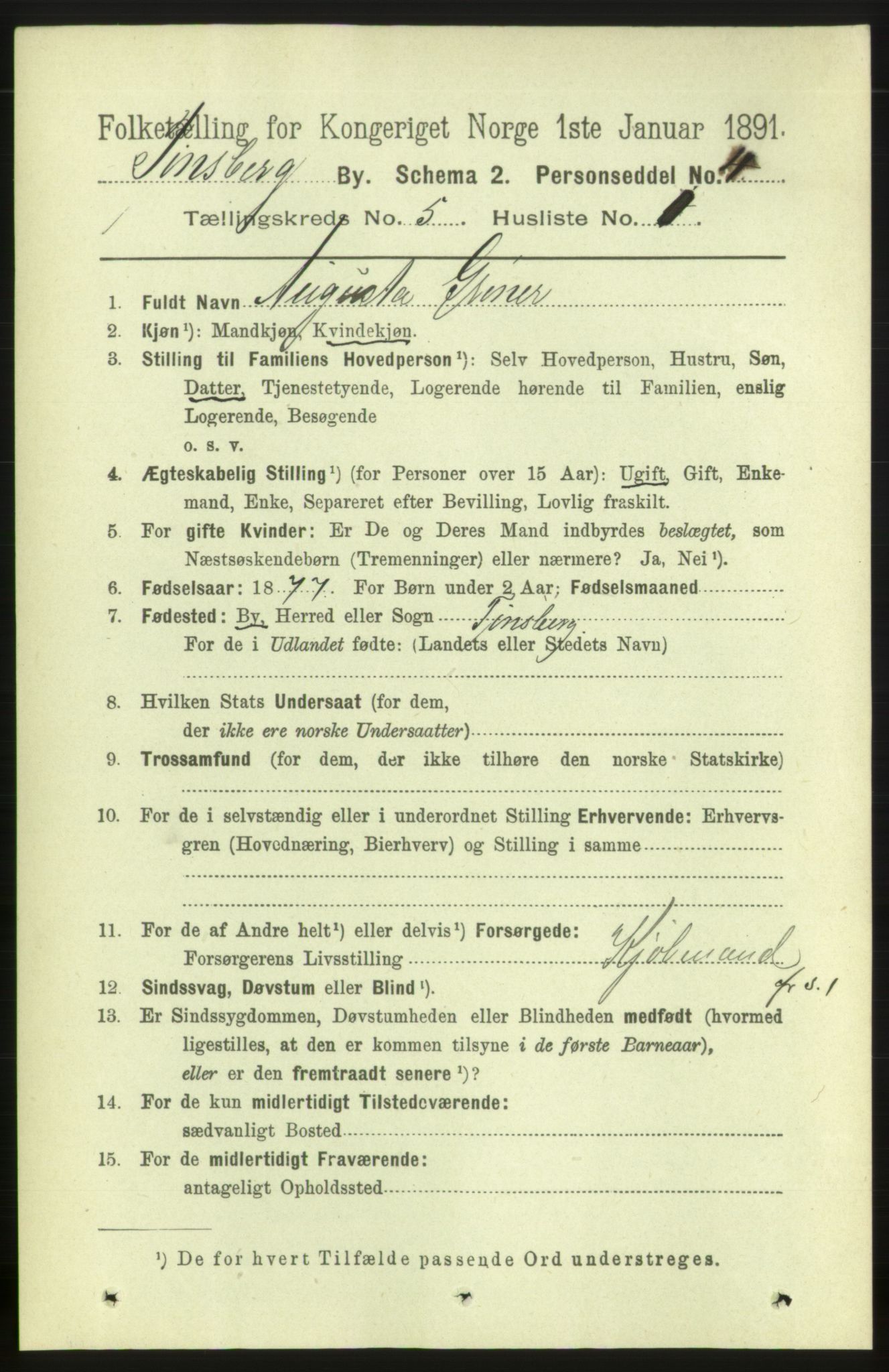 RA, 1891 census for 0705 Tønsberg, 1891, p. 2203