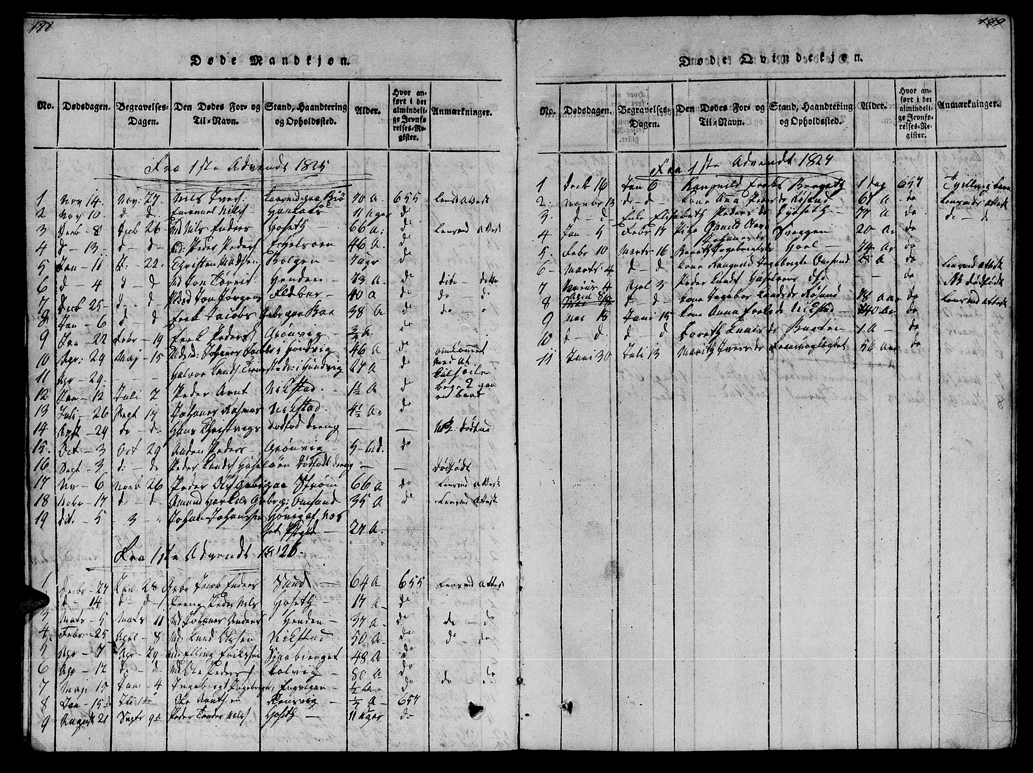 Ministerialprotokoller, klokkerbøker og fødselsregistre - Møre og Romsdal, AV/SAT-A-1454/569/L0818: Parish register (official) no. 569A04, 1820-1828, p. 188-189
