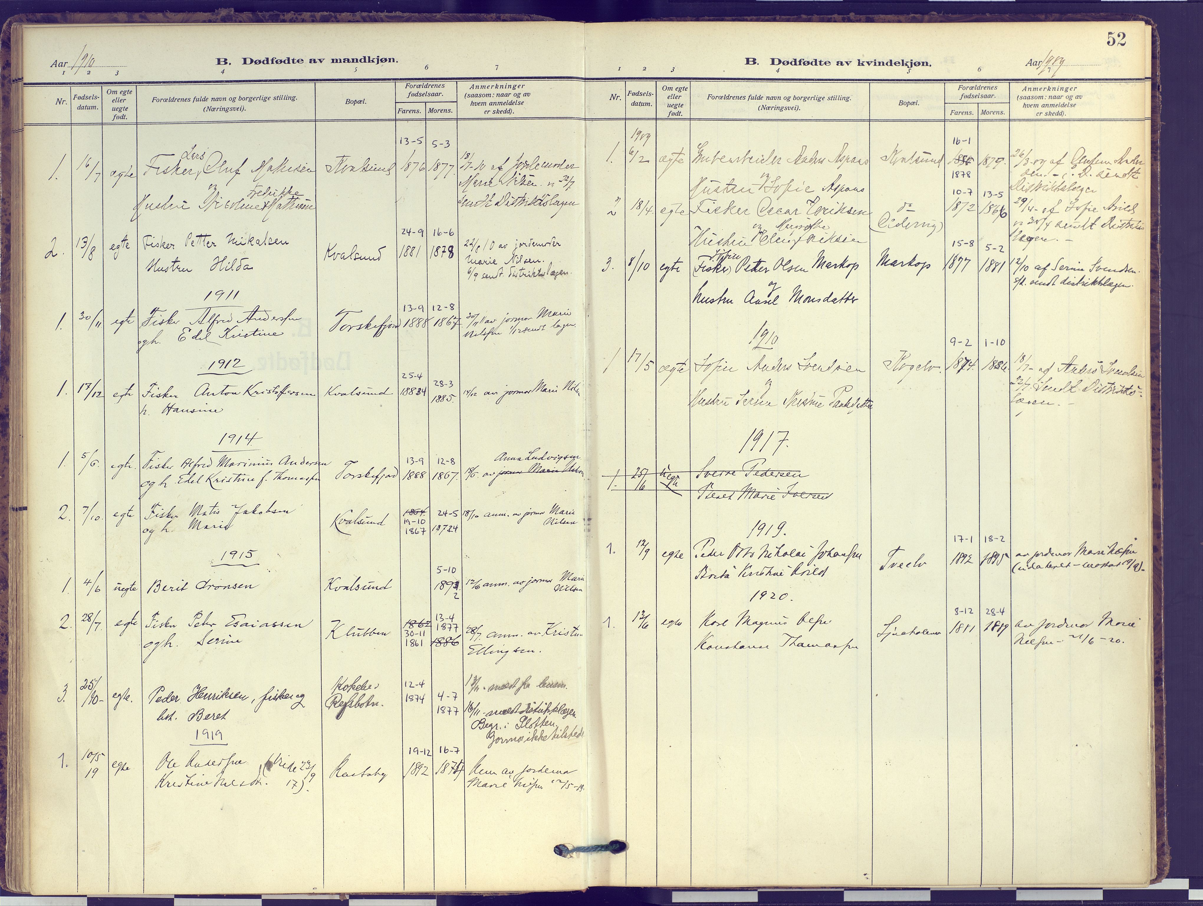 Hammerfest sokneprestkontor, SATØ/S-1347: Parish register (official) no. 16, 1908-1923, p. 52