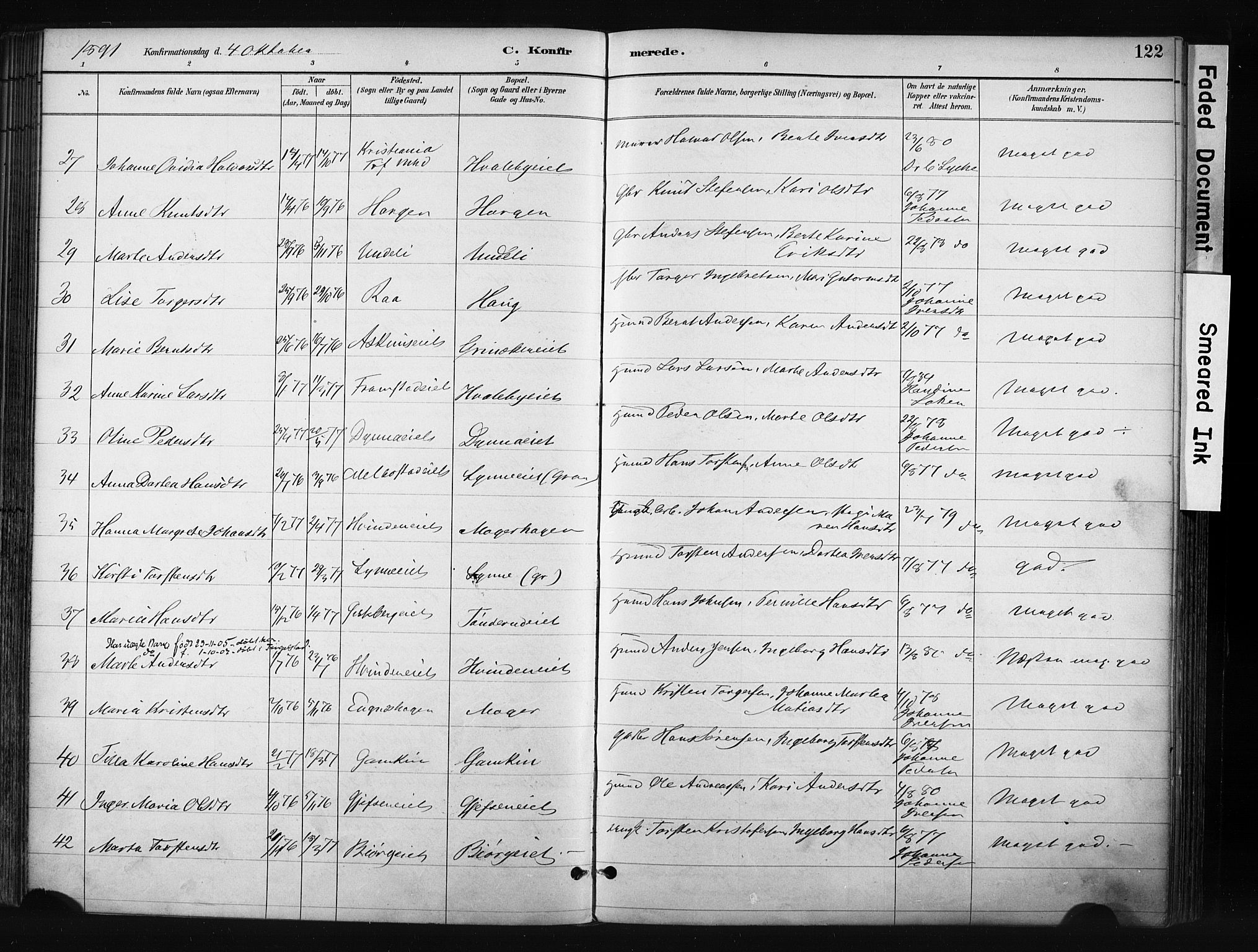 Gran prestekontor, AV/SAH-PREST-112/H/Ha/Haa/L0017: Parish register (official) no. 17, 1889-1897, p. 122