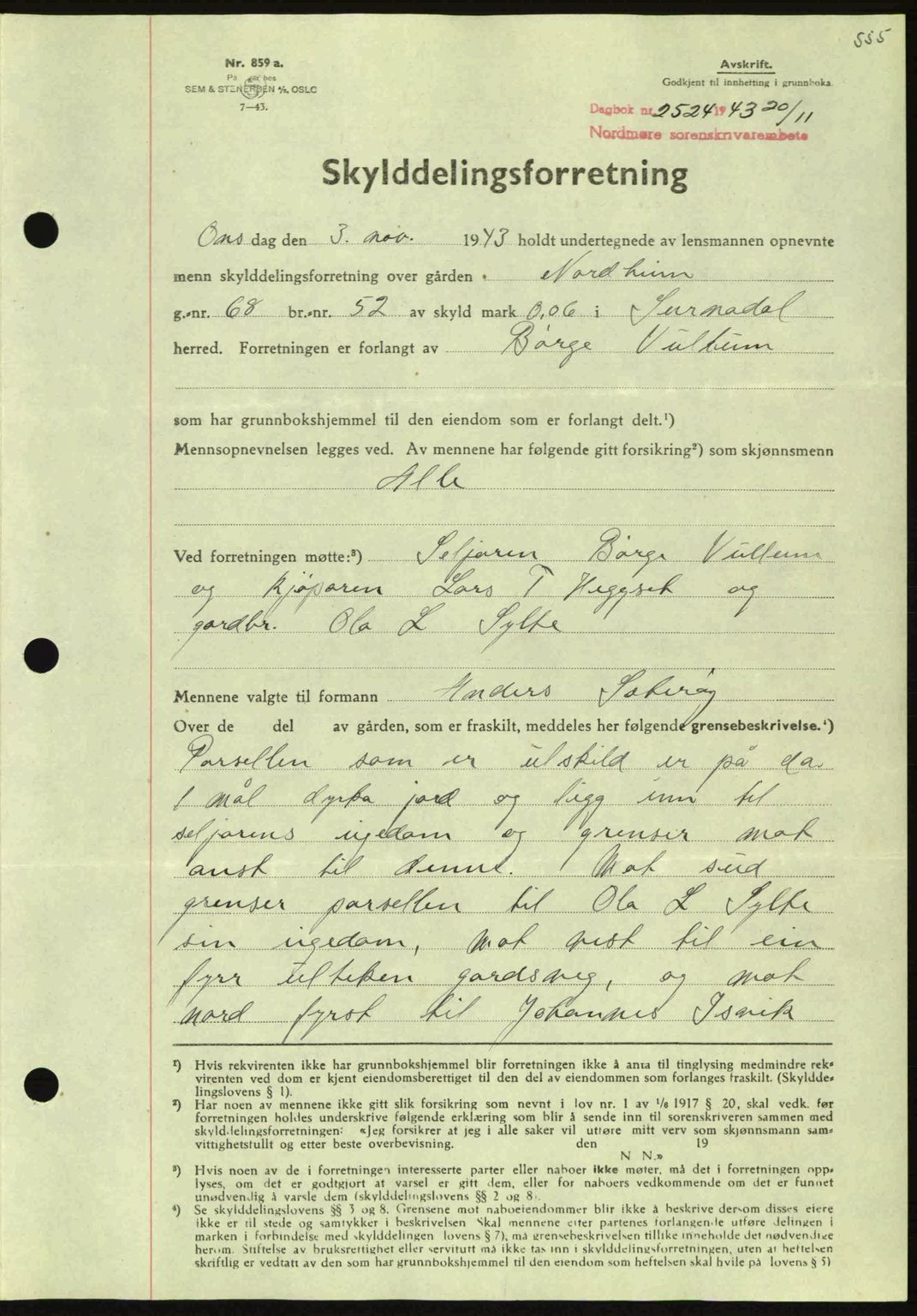 Nordmøre sorenskriveri, SAT/A-4132/1/2/2Ca: Mortgage book no. A96, 1943-1944, Diary no: : 2524/1943