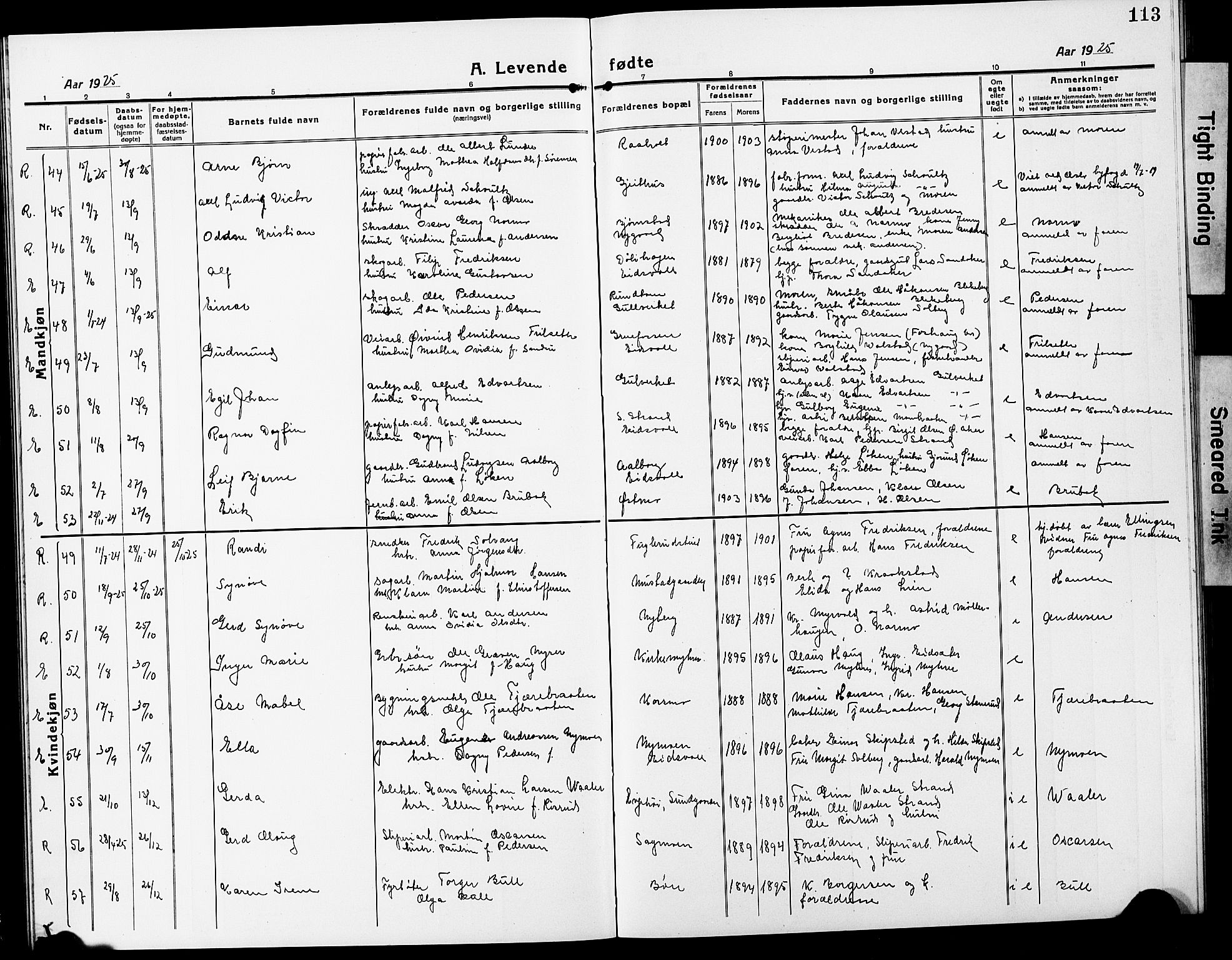 Eidsvoll prestekontor Kirkebøker, AV/SAO-A-10888/G/Ga/L0010: Parish register (copy) no. I 10, 1919-1929, p. 113