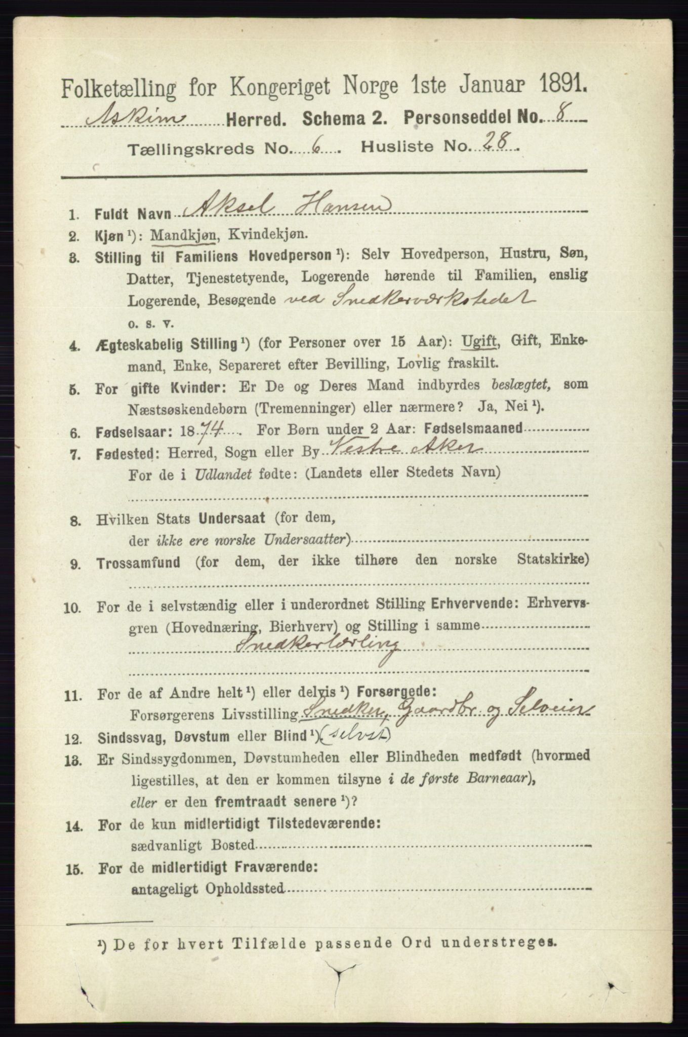 RA, 1891 census for 0124 Askim, 1891, p. 971