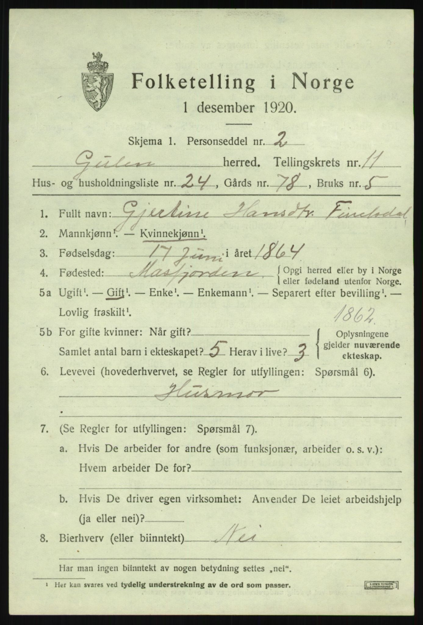 SAB, 1920 census for Gulen, 1920, p. 5233