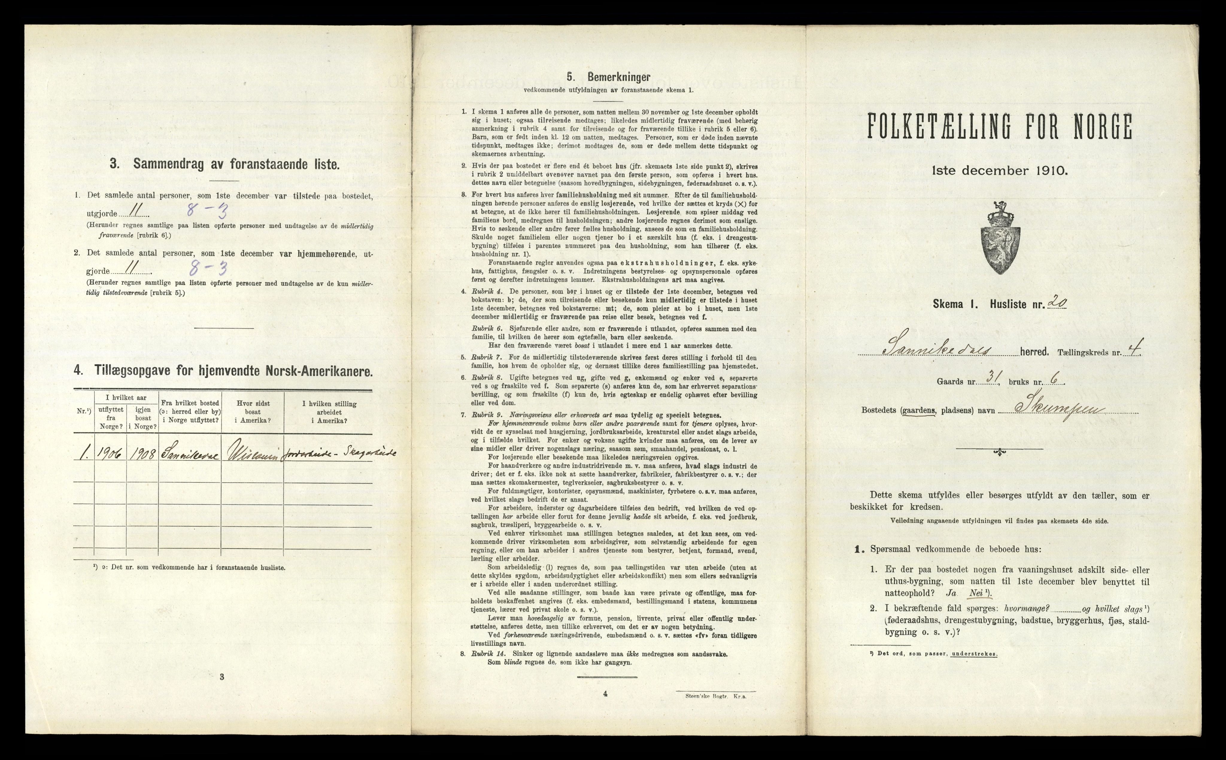 RA, 1910 census for Sannidal, 1910, p. 340