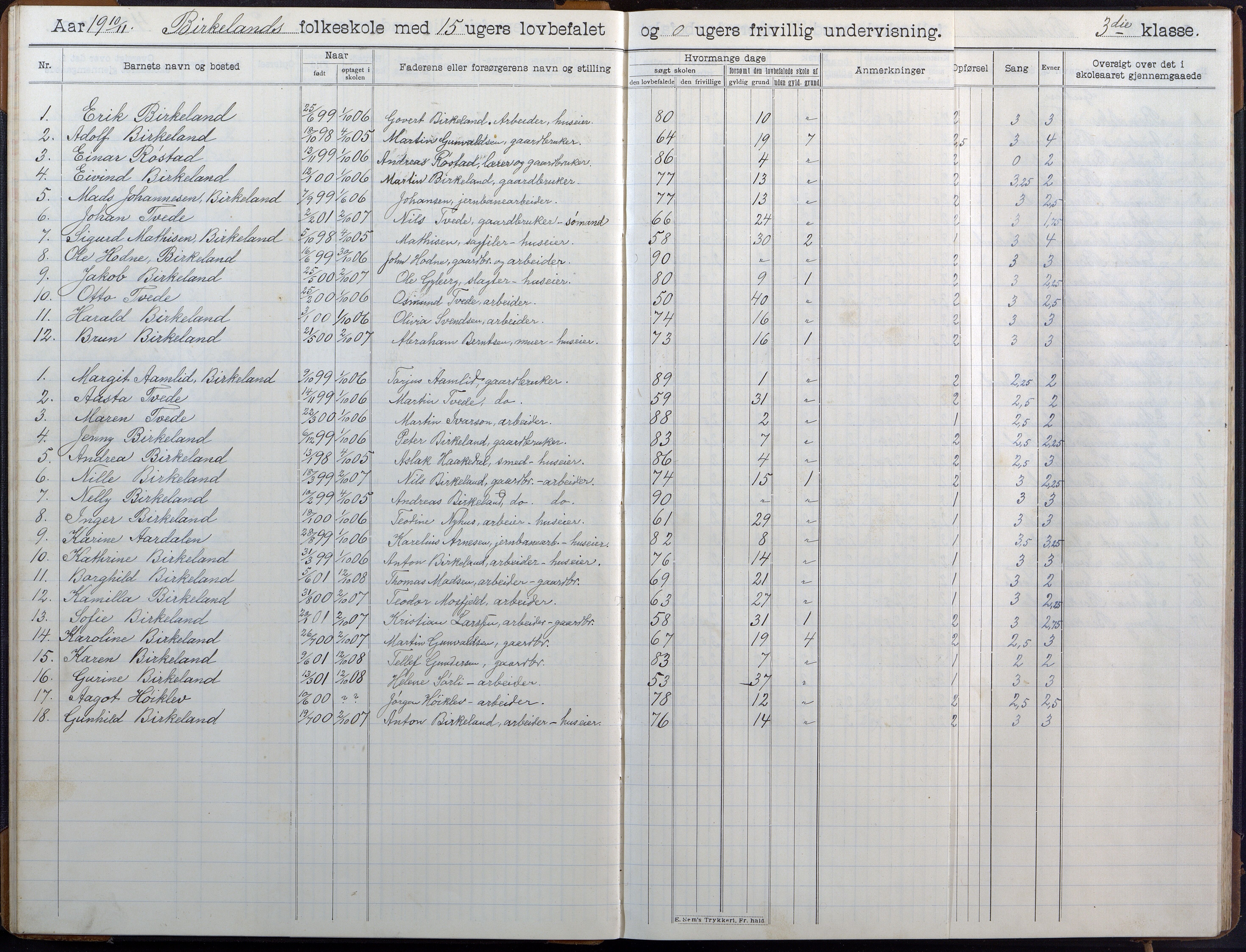 Birkenes kommune, Birkenes krets/Birkeland folkeskole frem til 1991, AAKS/KA0928-550a_91/F02/L0007: Skoleprotokoll, 1907-1931