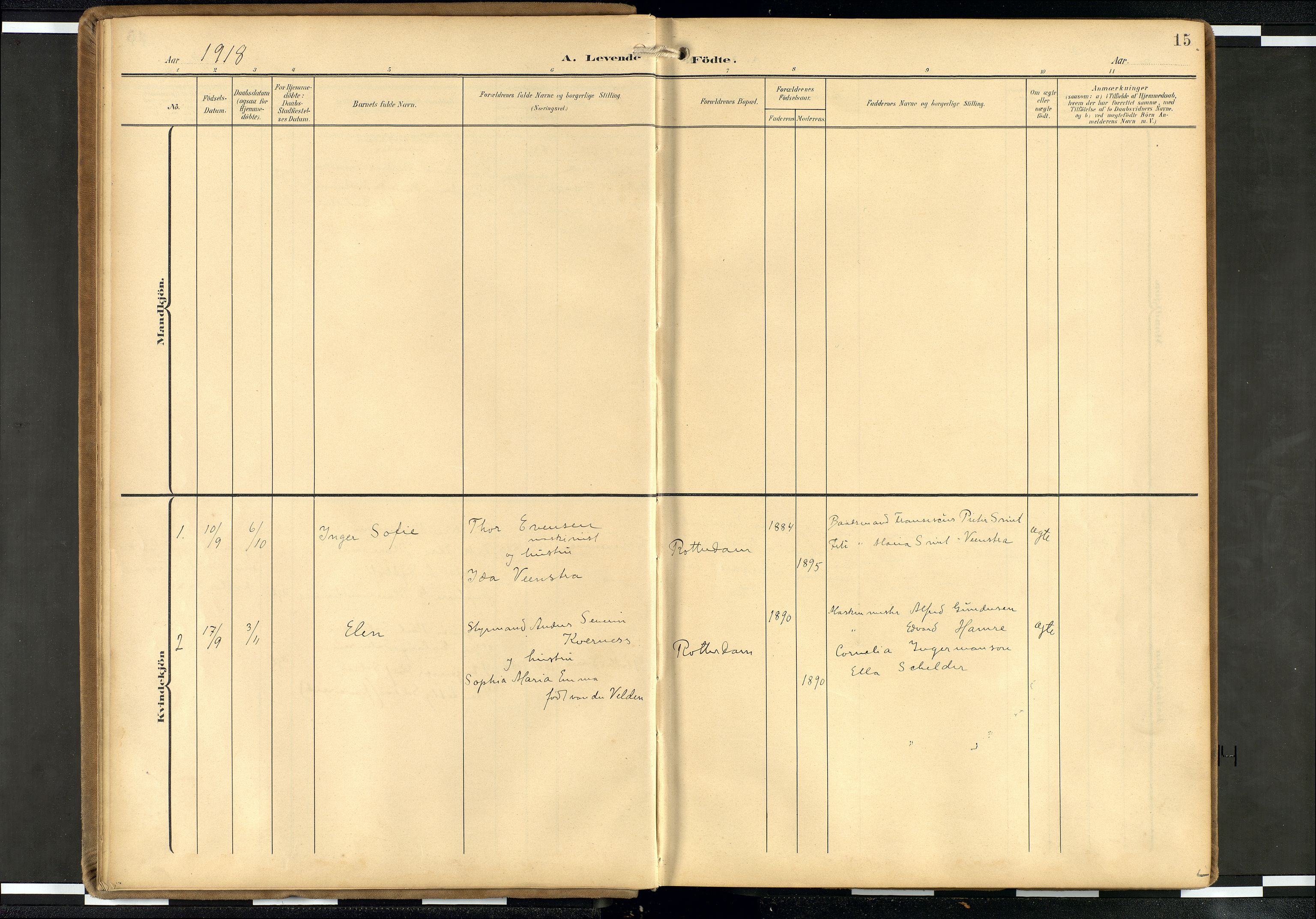 Den norske sjømannsmisjon i utlandet/Hollandske havner (Amsterdam-Rotterdam-Europort), AV/SAB-SAB/PA-0106/H/Ha/Haa/L0003: Parish register (official) no. A 3, 1908-1927, p. 14b-15a