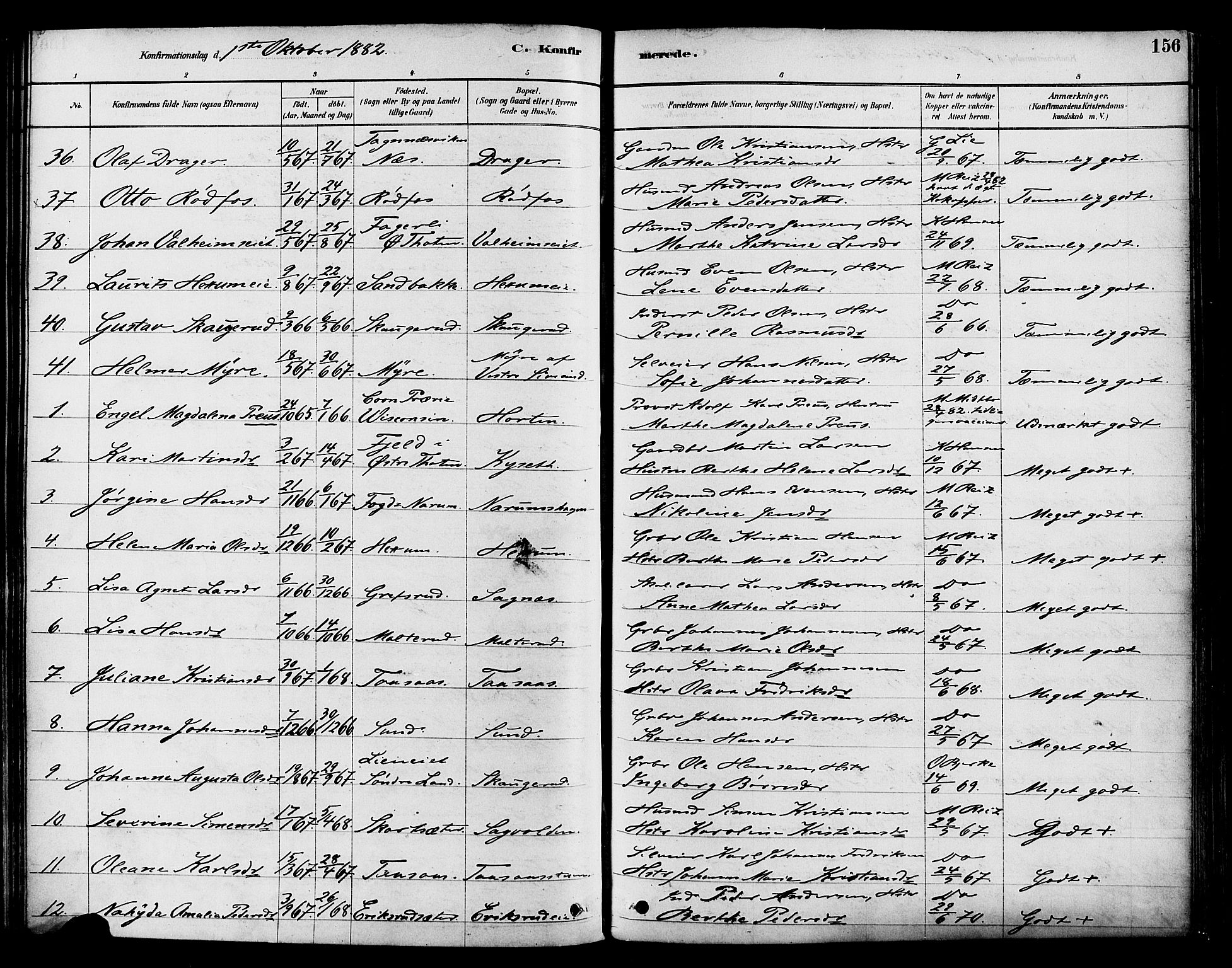 Vestre Toten prestekontor, SAH/PREST-108/H/Ha/Haa/L0009: Parish register (official) no. 9, 1878-1894, p. 156