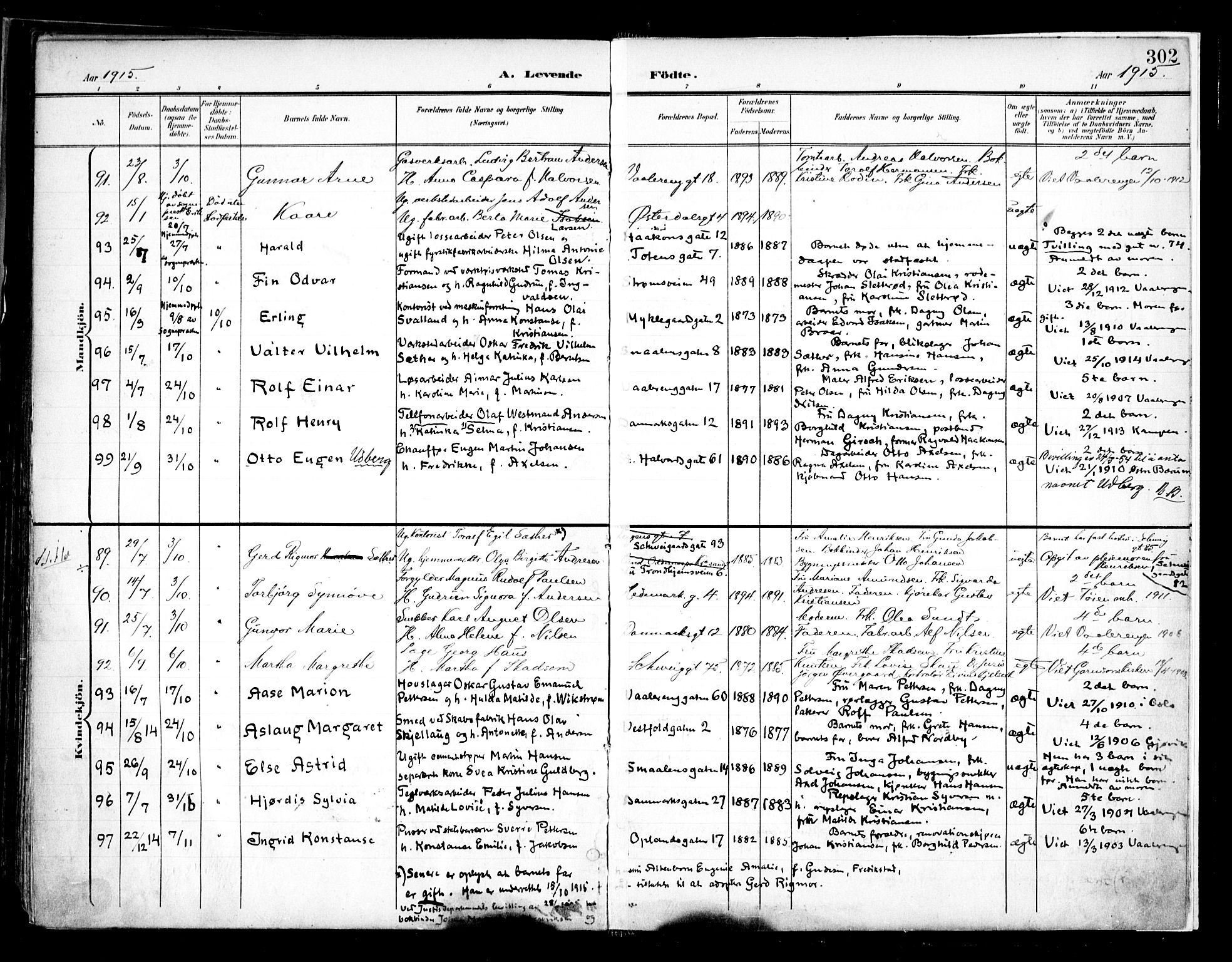 Vålerengen prestekontor Kirkebøker, SAO/A-10878/F/Fa/L0001: Parish register (official) no. 1, 1899-1915, p. 302