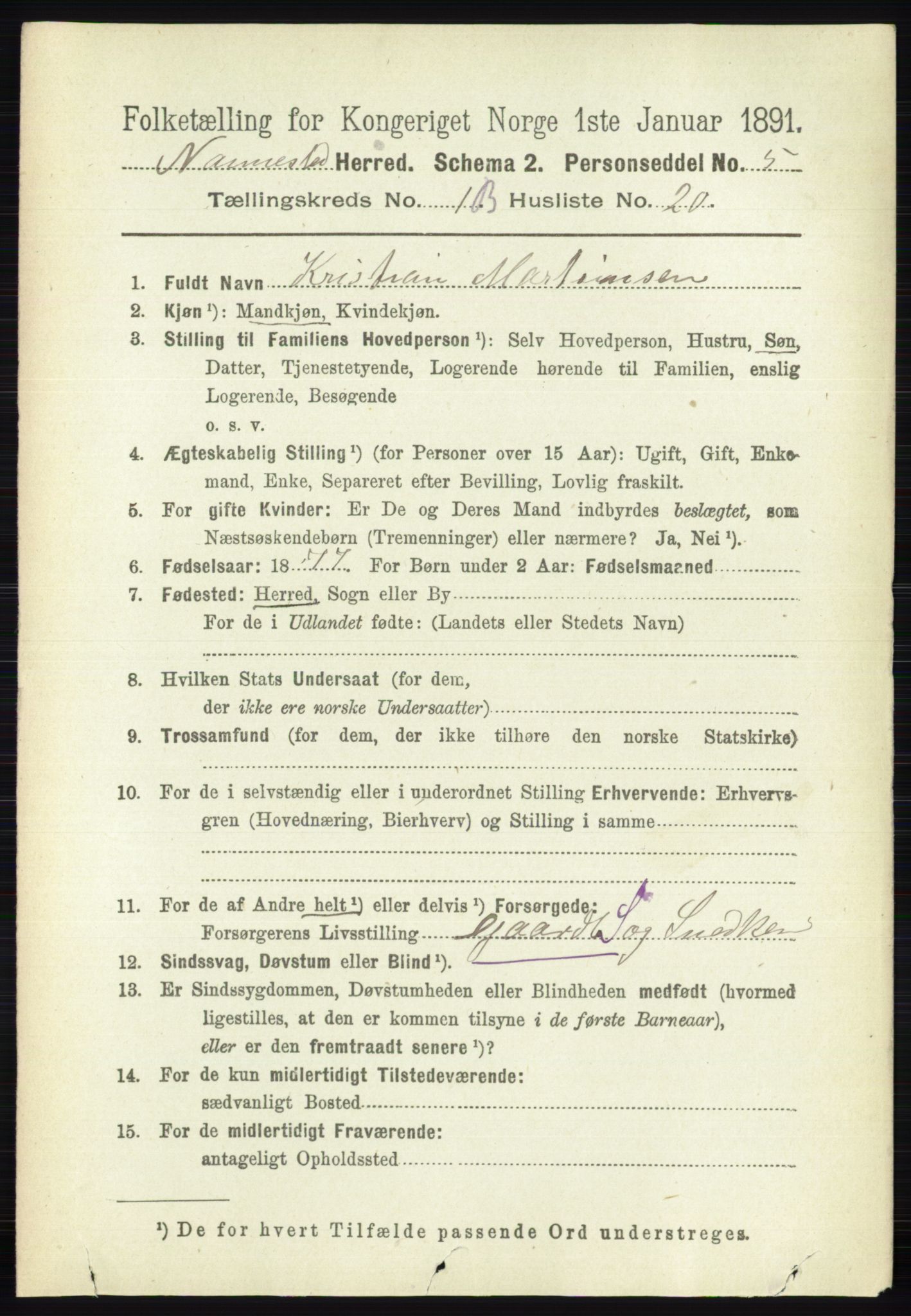 RA, 1891 census for 0238 Nannestad, 1891, p. 813