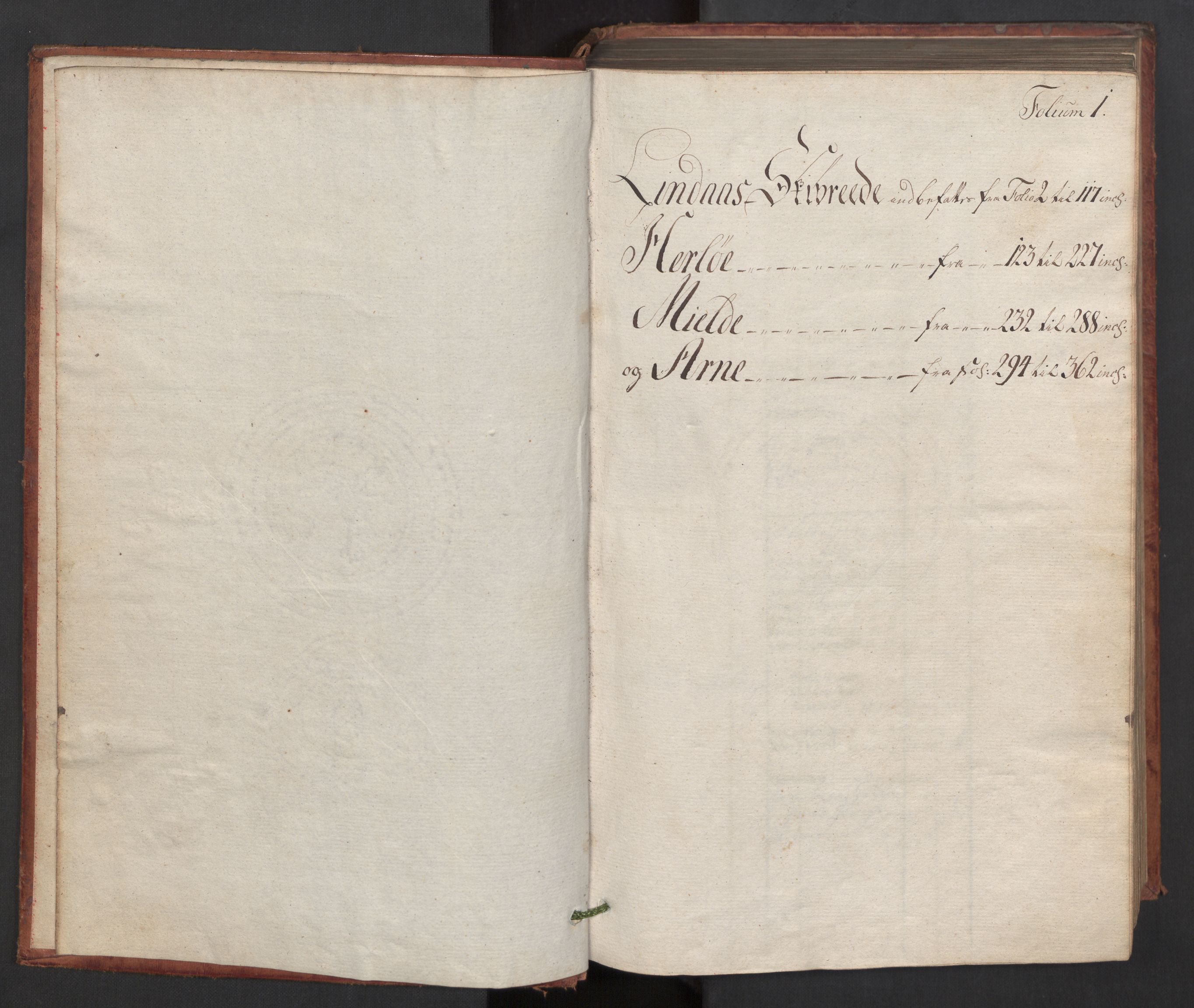 Rentekammeret, Fogdenes kassabøker, RA/EA-5947/R/L0067: Kassabok for Lindås, Herdla, Mjedla, og Arna skipreider i Nordhordland, 1785, p. 1