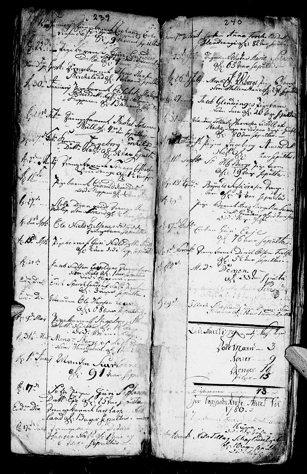 Flekkefjord sokneprestkontor, AV/SAK-1111-0012/F/Fa/Fac/L0001: Parish register (official) no. A 1, 1773-1806, p. 239-240