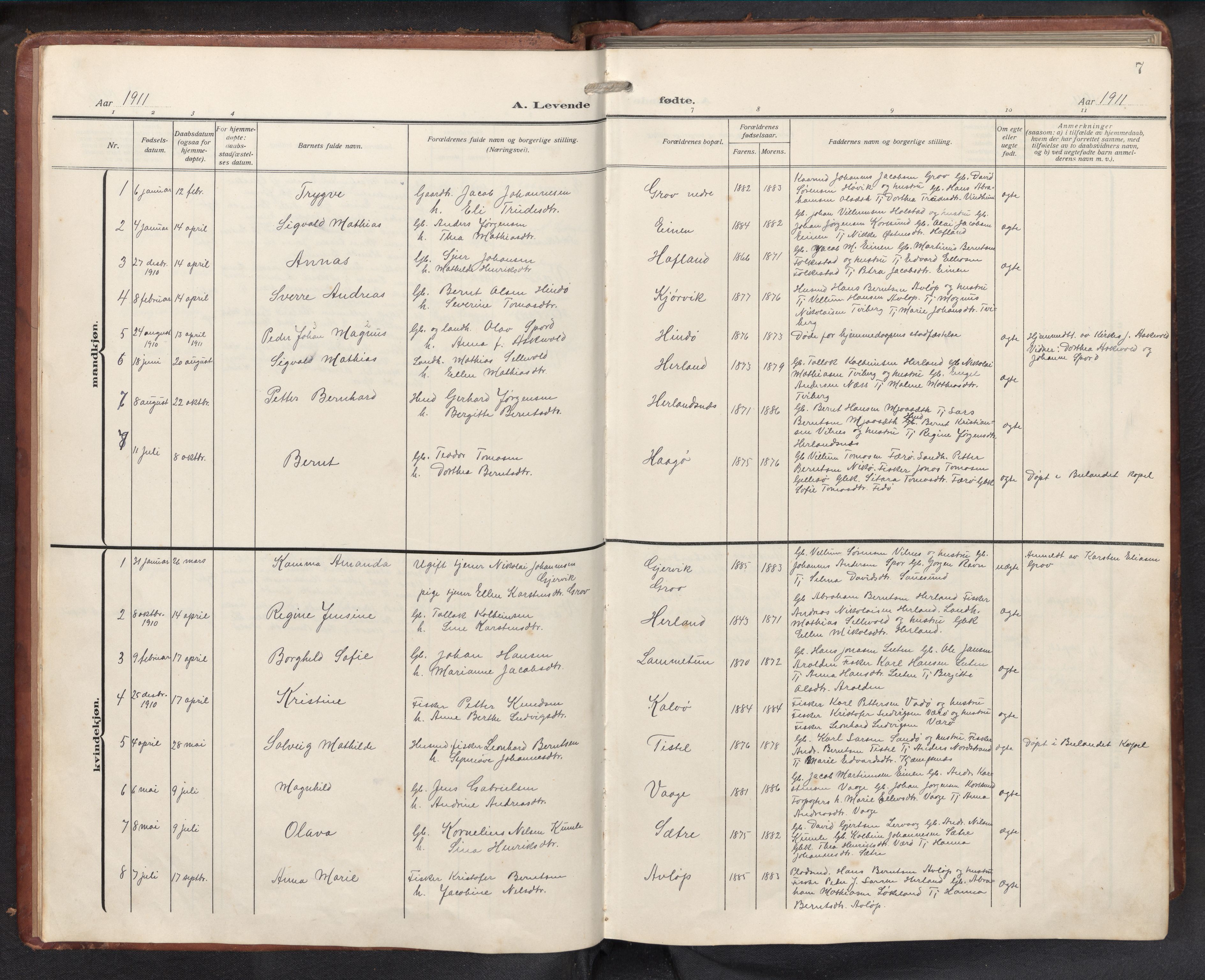 Askvoll sokneprestembete, AV/SAB-A-79501/H/Hab/Habb/L0002: Parish register (copy) no. B 2, 1910-1947, p. 6b-7a
