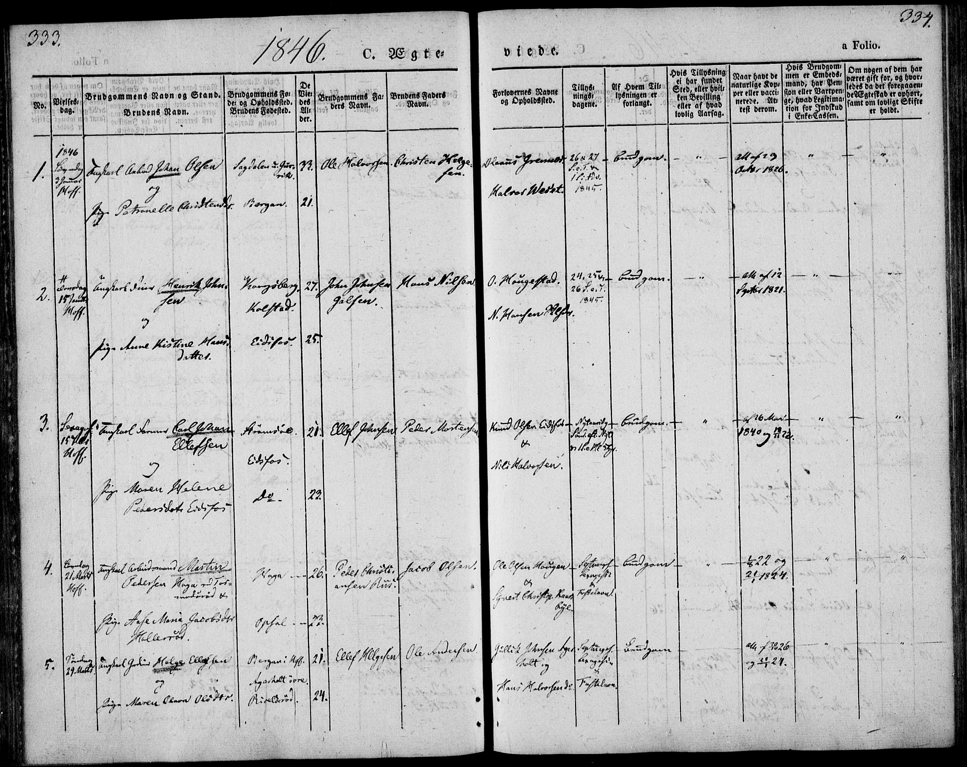 Hof kirkebøker, AV/SAKO-A-64/F/Fa/L0005: Parish register (official) no. I 5, 1844-1851, p. 333-334