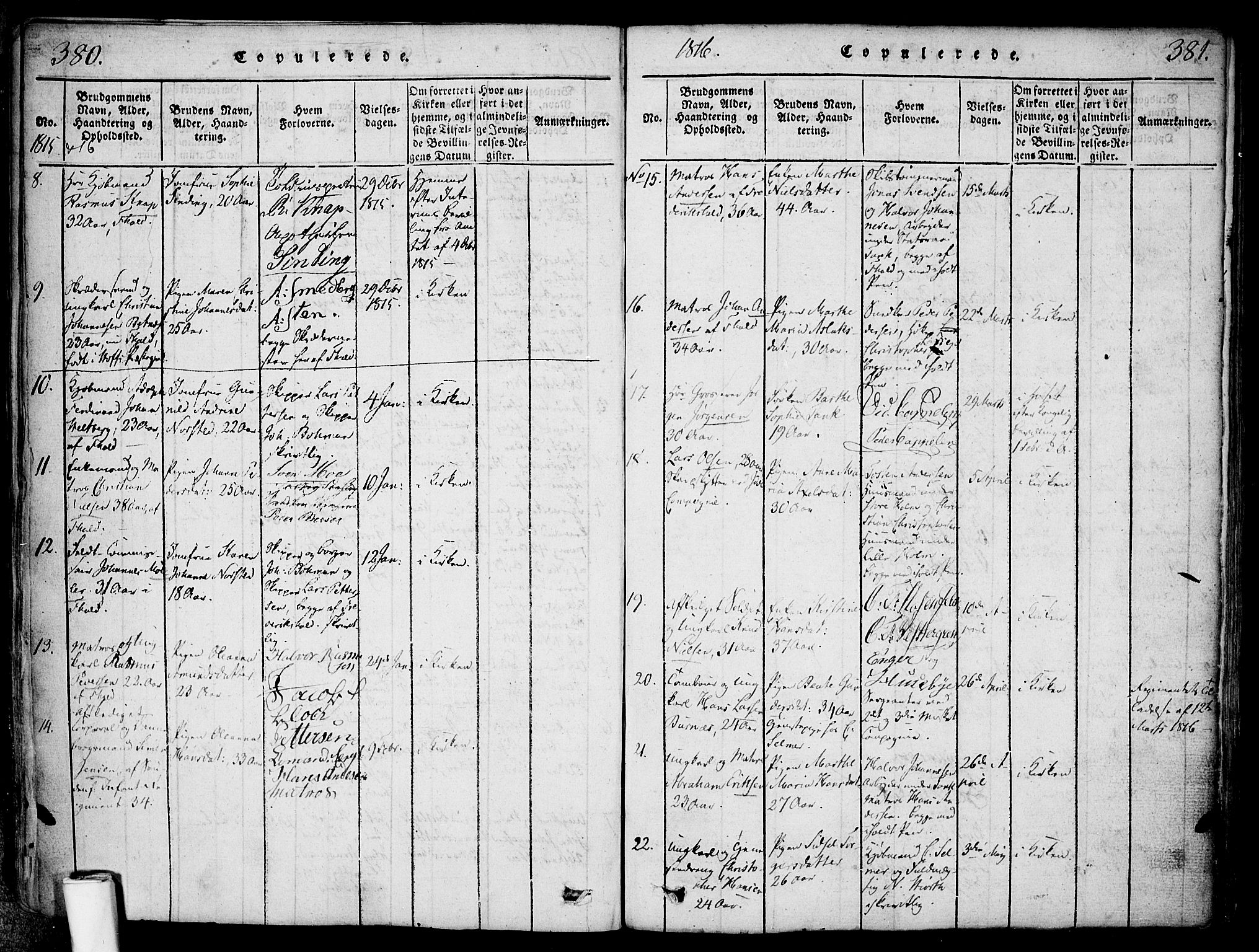 Halden prestekontor Kirkebøker, AV/SAO-A-10909/F/Fa/L0003: Parish register (official) no. I 3, 1815-1834, p. 380-381