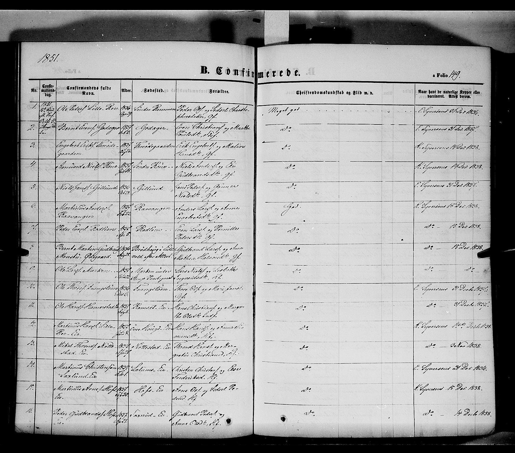 Stange prestekontor, SAH/PREST-002/K/L0011: Parish register (official) no. 11, 1846-1852, p. 149