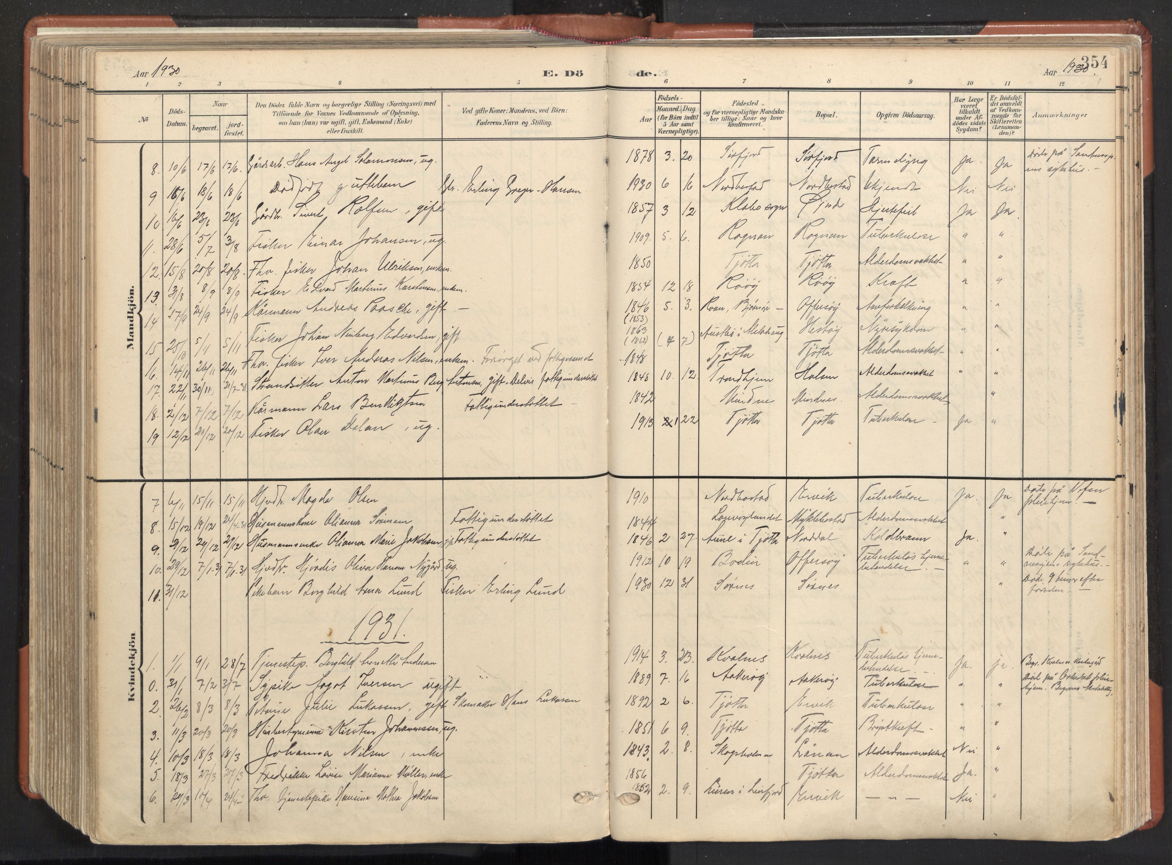 Ministerialprotokoller, klokkerbøker og fødselsregistre - Nordland, SAT/A-1459/817/L0265: Parish register (official) no. 817A05, 1908-1944, p. 354