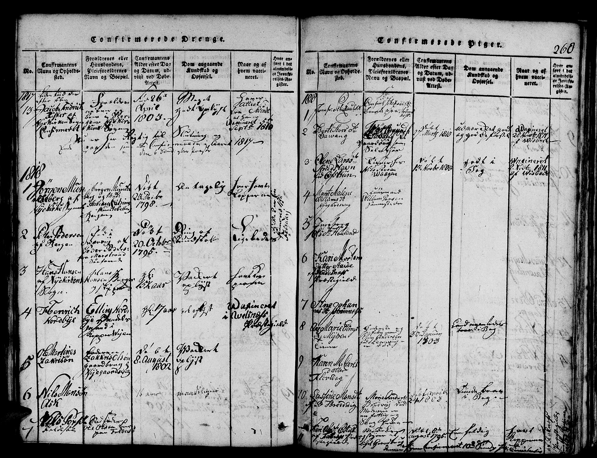 Askøy Sokneprestembete, SAB/A-74101/H/Ha/Haa/Haaa/L0003: Parish register (official) no. A 3, 1815-1825, p. 260