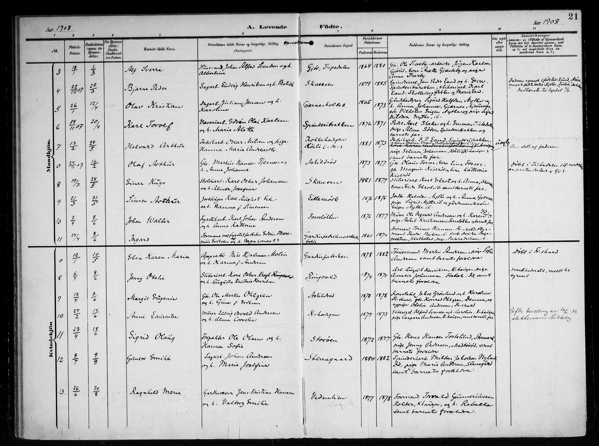 Berg prestekontor Kirkebøker, AV/SAO-A-10902/F/Fb/L0003: Parish register (official) no. II 3, 1903-1919, p. 21