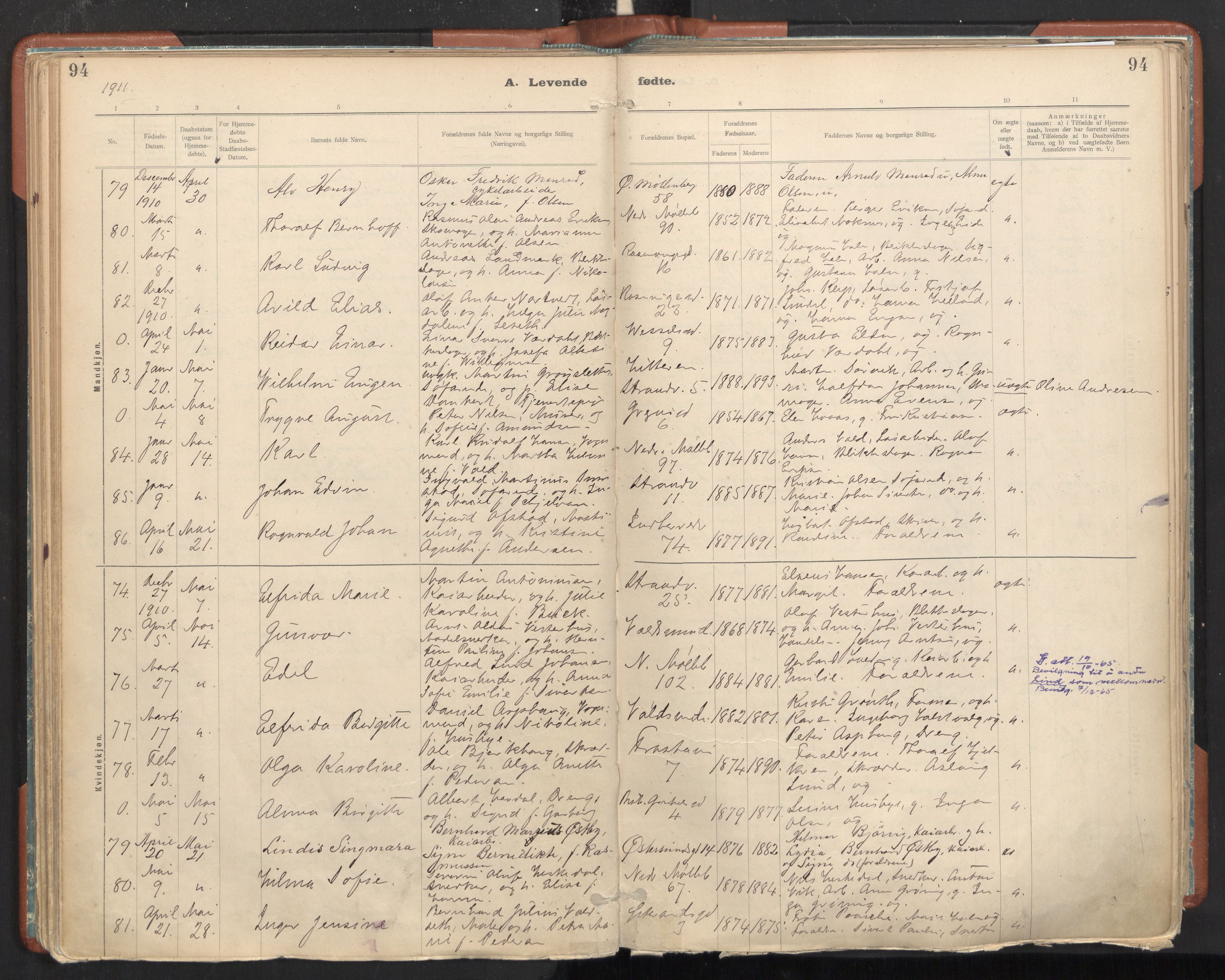 Ministerialprotokoller, klokkerbøker og fødselsregistre - Sør-Trøndelag, SAT/A-1456/605/L0243: Parish register (official) no. 605A05, 1908-1923, p. 94