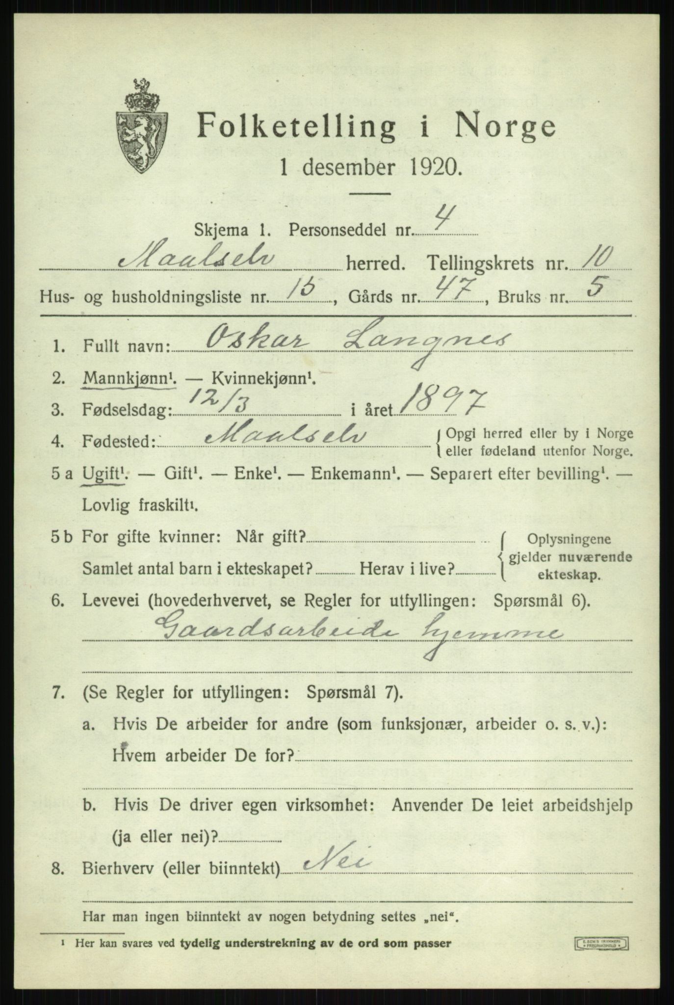 SATØ, 1920 census for Målselv, 1920, p. 5681