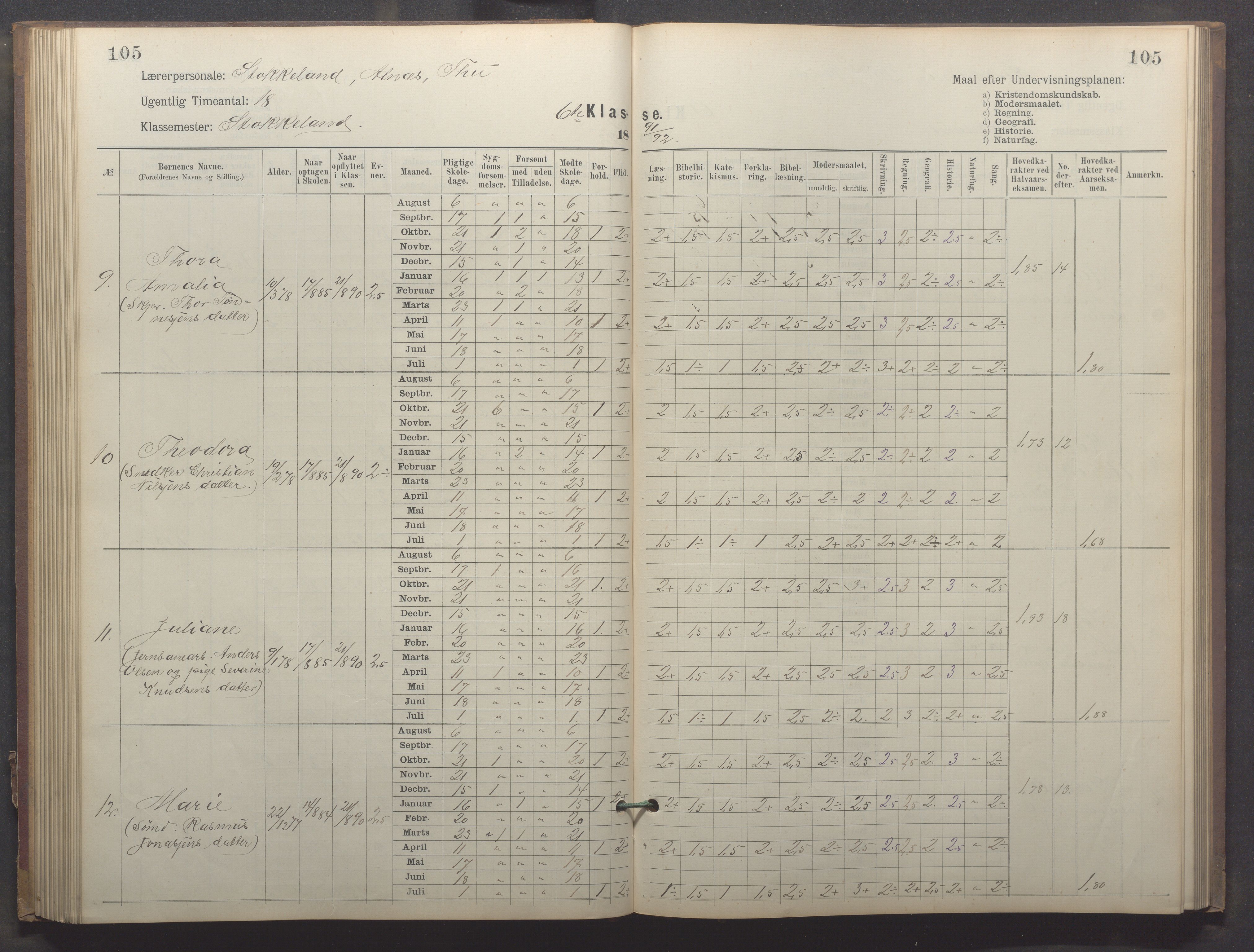 Egersund kommune (Ladested) - Egersund almueskole/folkeskole, IKAR/K-100521/H/L0023: Skoleprotokoll - Almueskolen, 6. klasse, 1886-1892, p. 105