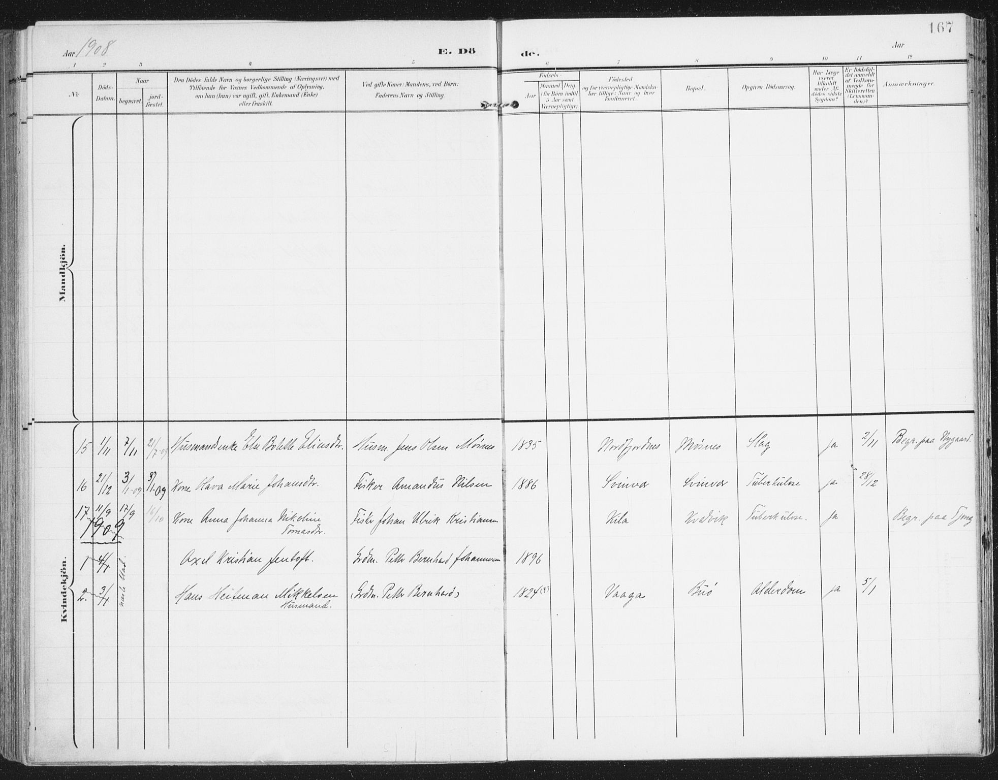 Ministerialprotokoller, klokkerbøker og fødselsregistre - Nordland, AV/SAT-A-1459/841/L0612: Parish register (official) no. 841A15, 1902-1910, p. 167