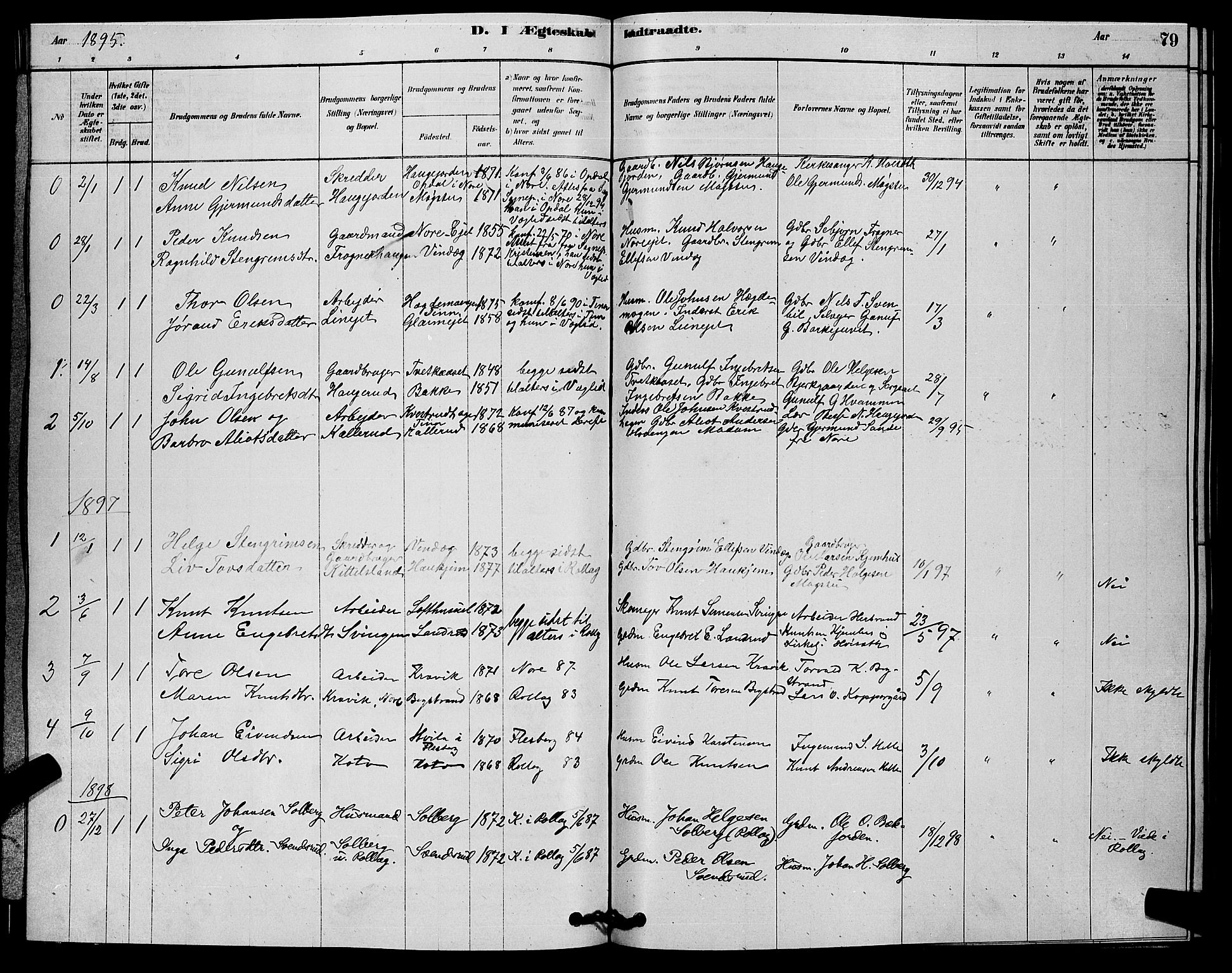 Rollag kirkebøker, AV/SAKO-A-240/G/Gb/L0002: Parish register (copy) no. II 2, 1878-1898, p. 79