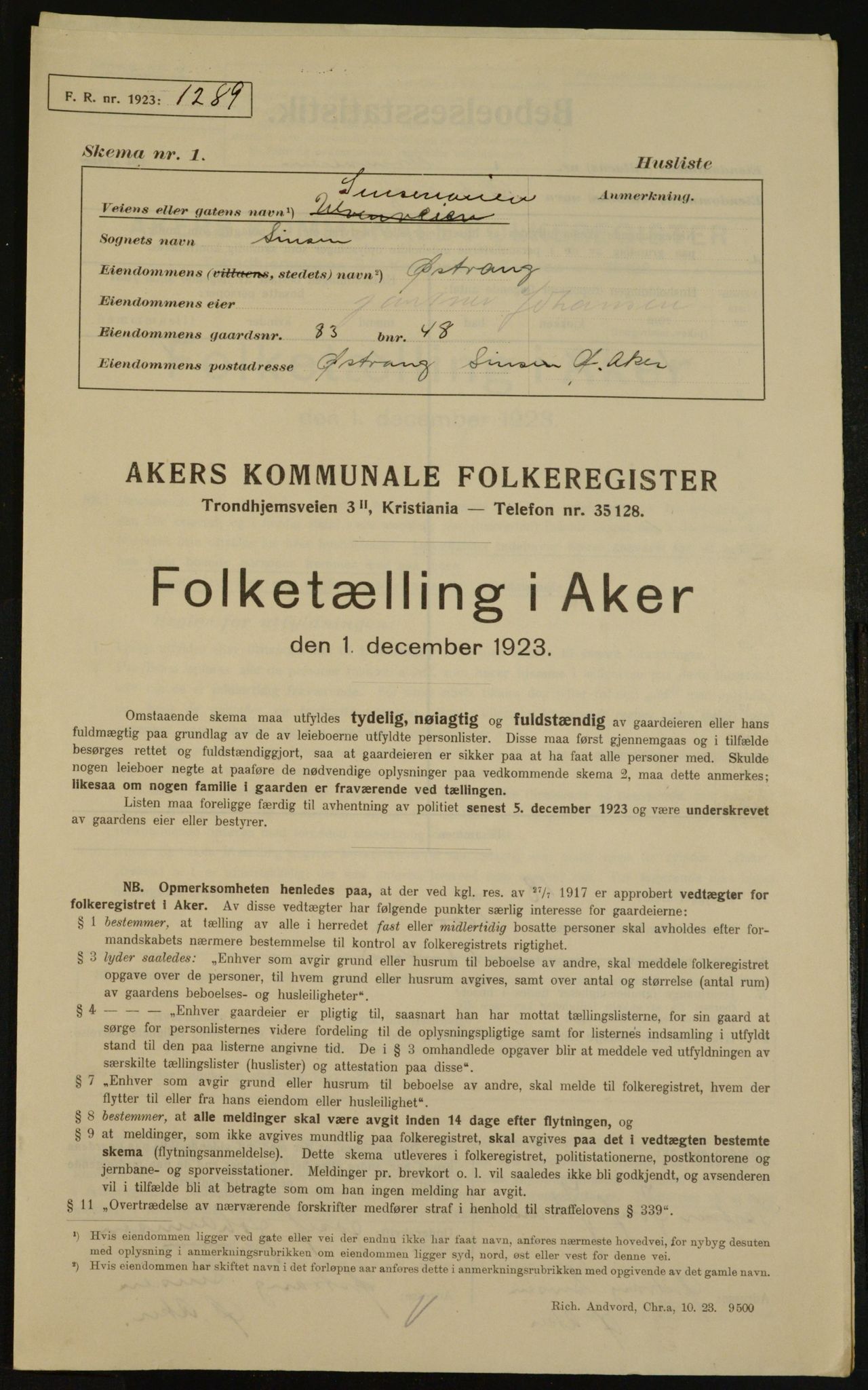 , Municipal Census 1923 for Aker, 1923, p. 30550