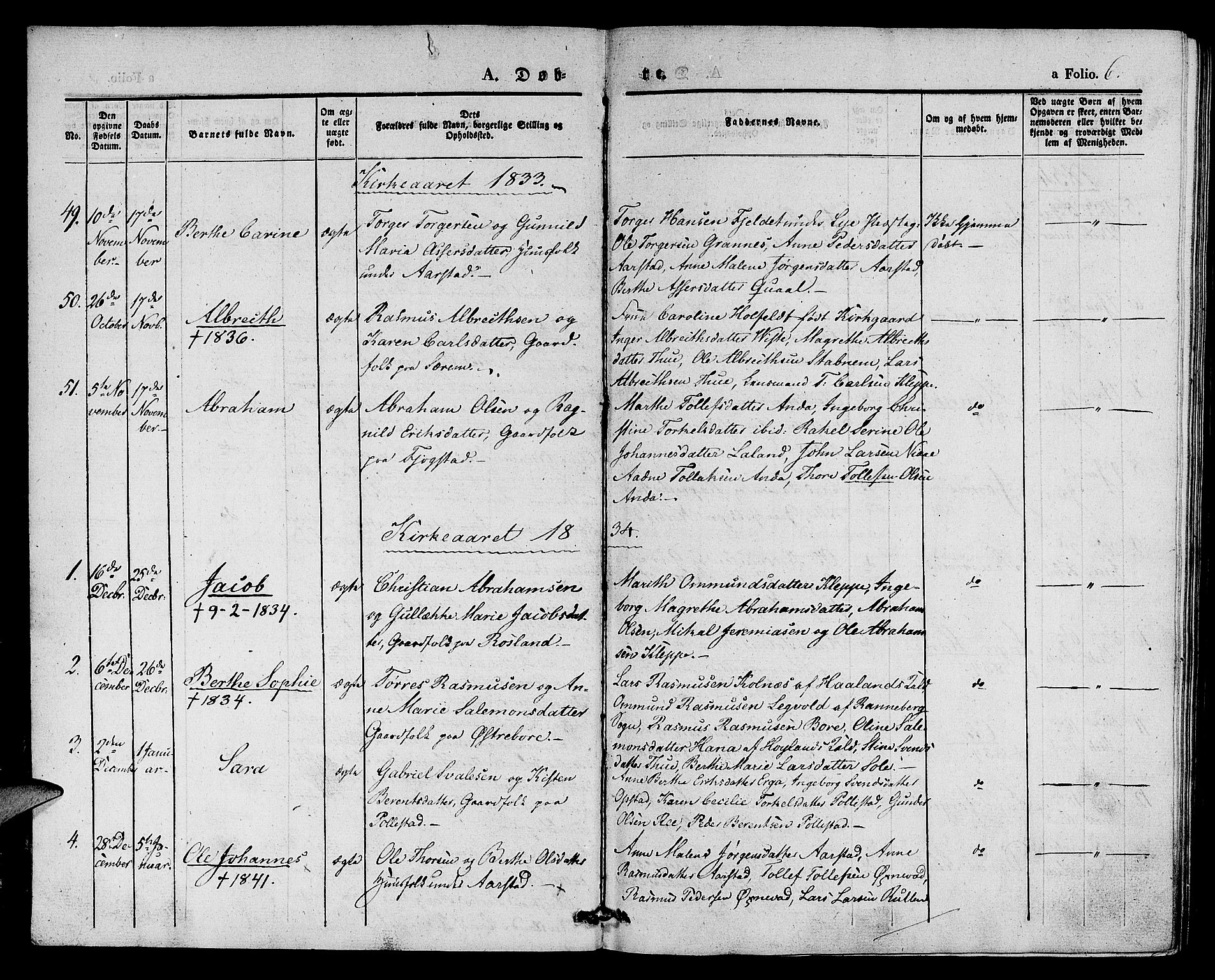 Klepp sokneprestkontor, SAST/A-101803/001/3/30BA/L0003: Parish register (official) no. A 3, 1833-1842, p. 6