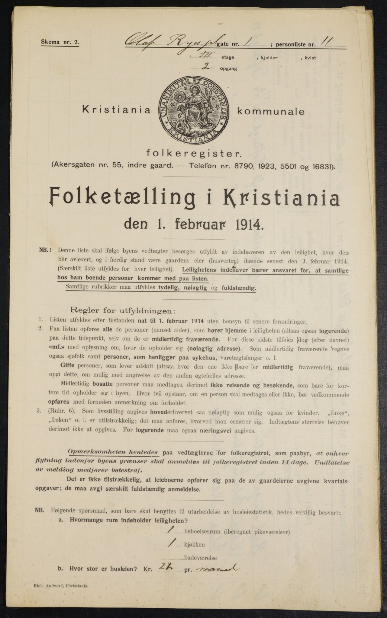 OBA, Municipal Census 1914 for Kristiania, 1914, p. 75085