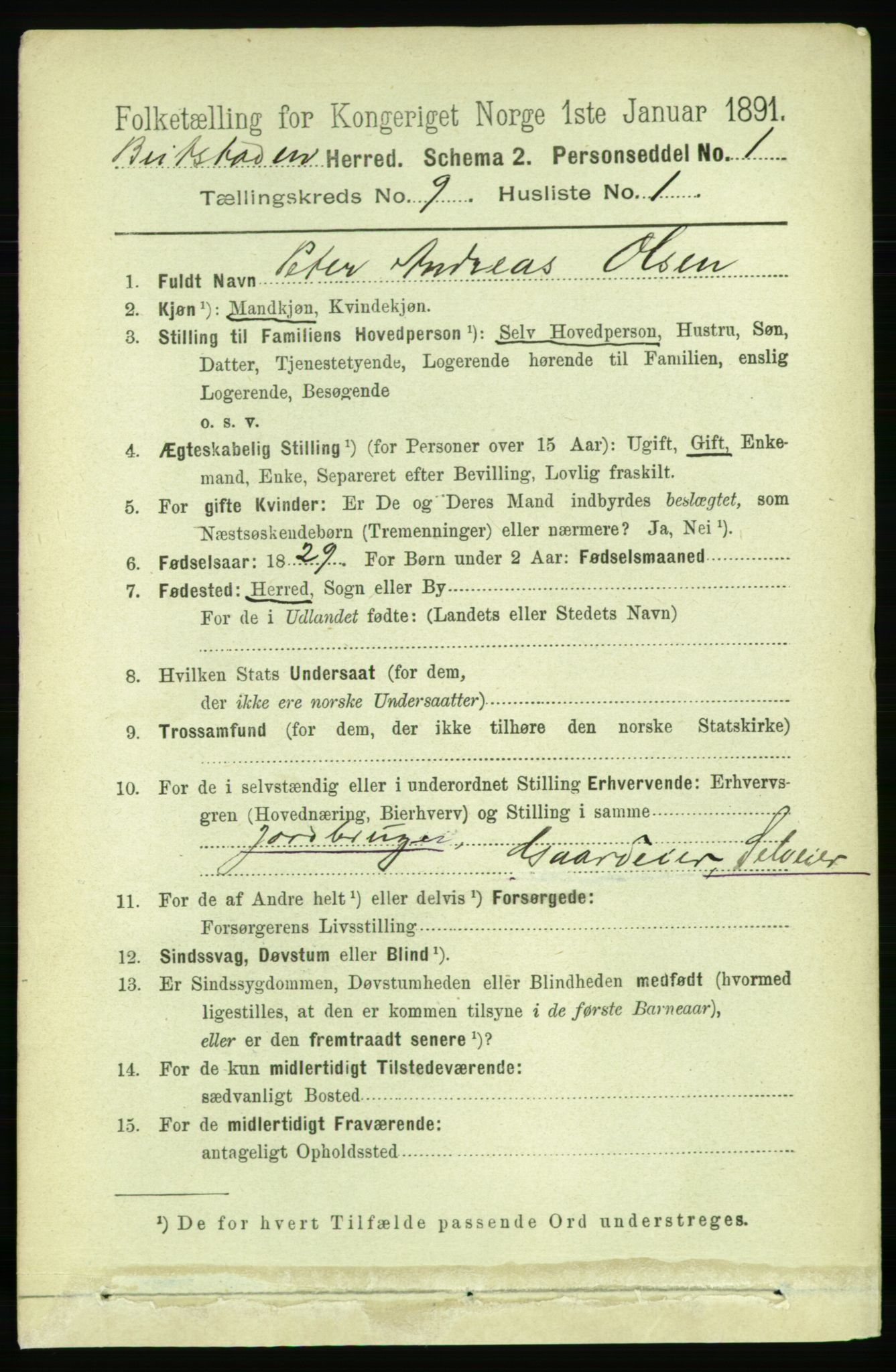 RA, 1891 census for 1727 Beitstad, 1891, p. 2415