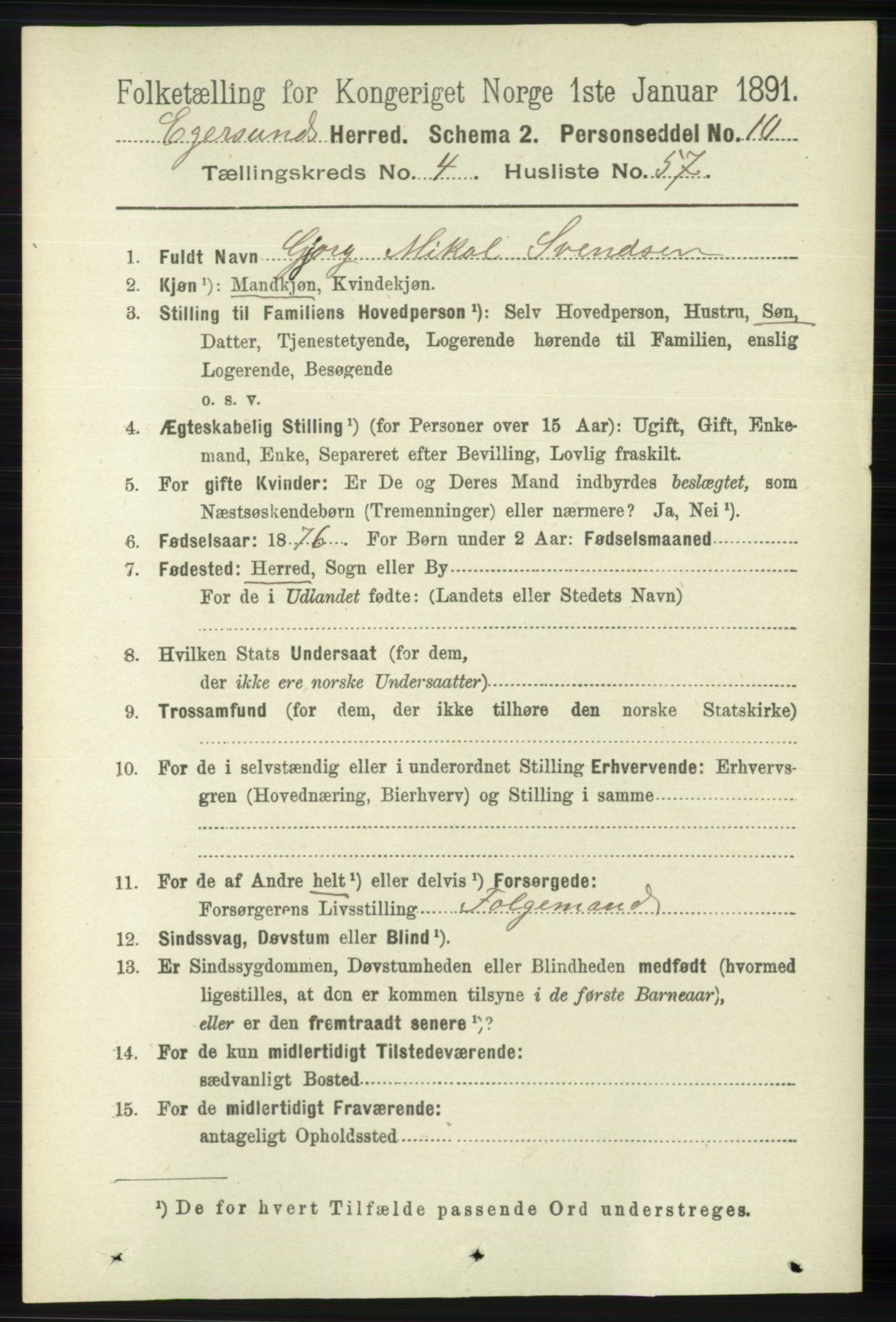 RA, 1891 census for 1116 Eigersund herred, 1891, p. 2011