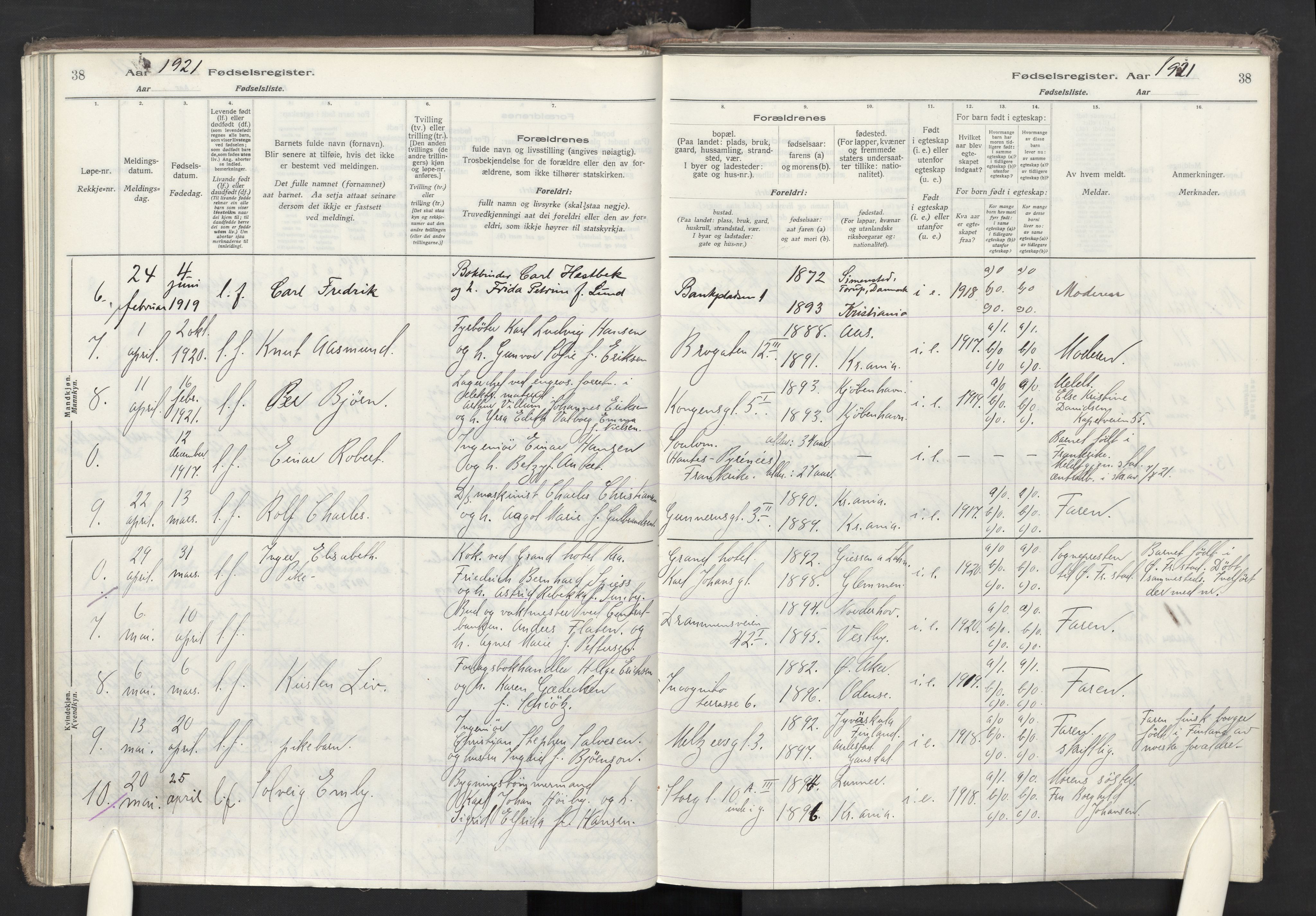 Oslo domkirke Kirkebøker, AV/SAO-A-10752/J/Ja/L0001: Birth register no. 1, 1916-1941, p. 38